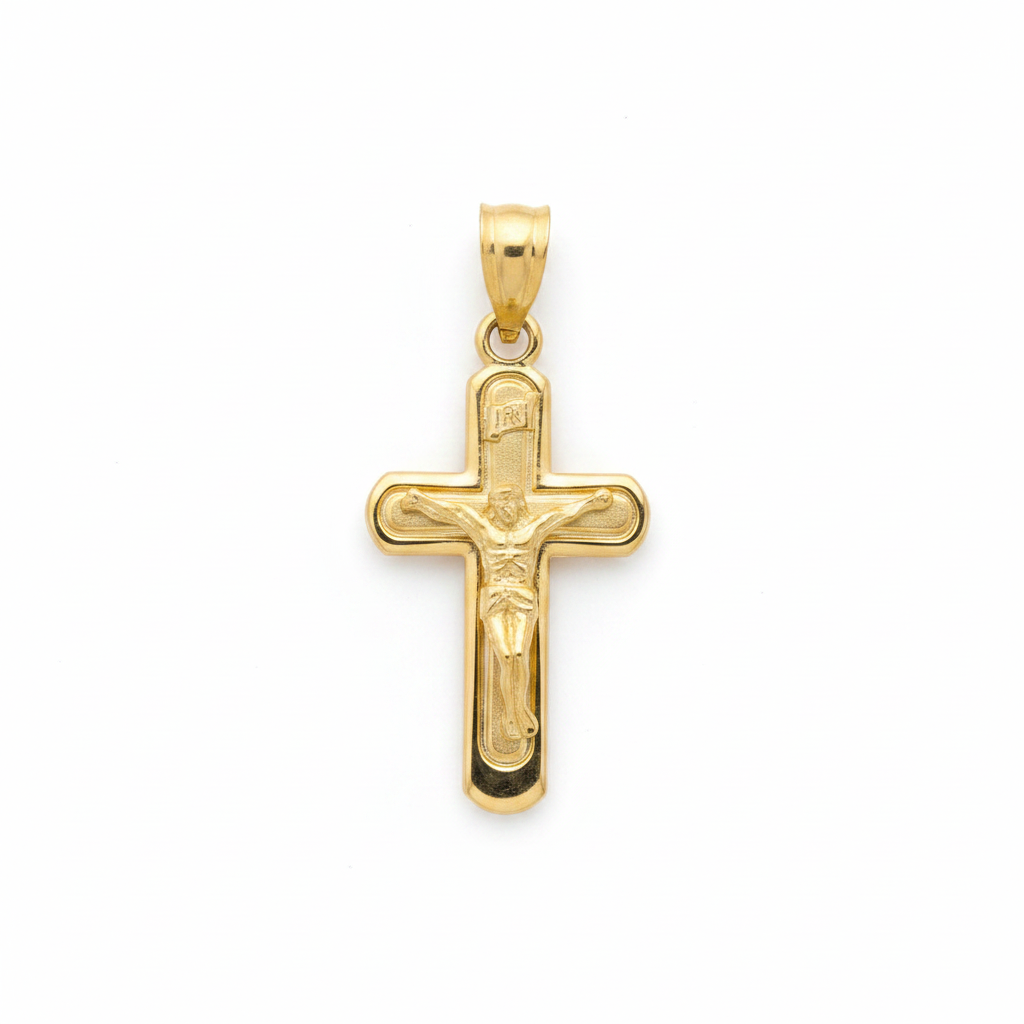 Ciondolo Croce Argento 925 Bagnato Oro con Gesù Crocifisso