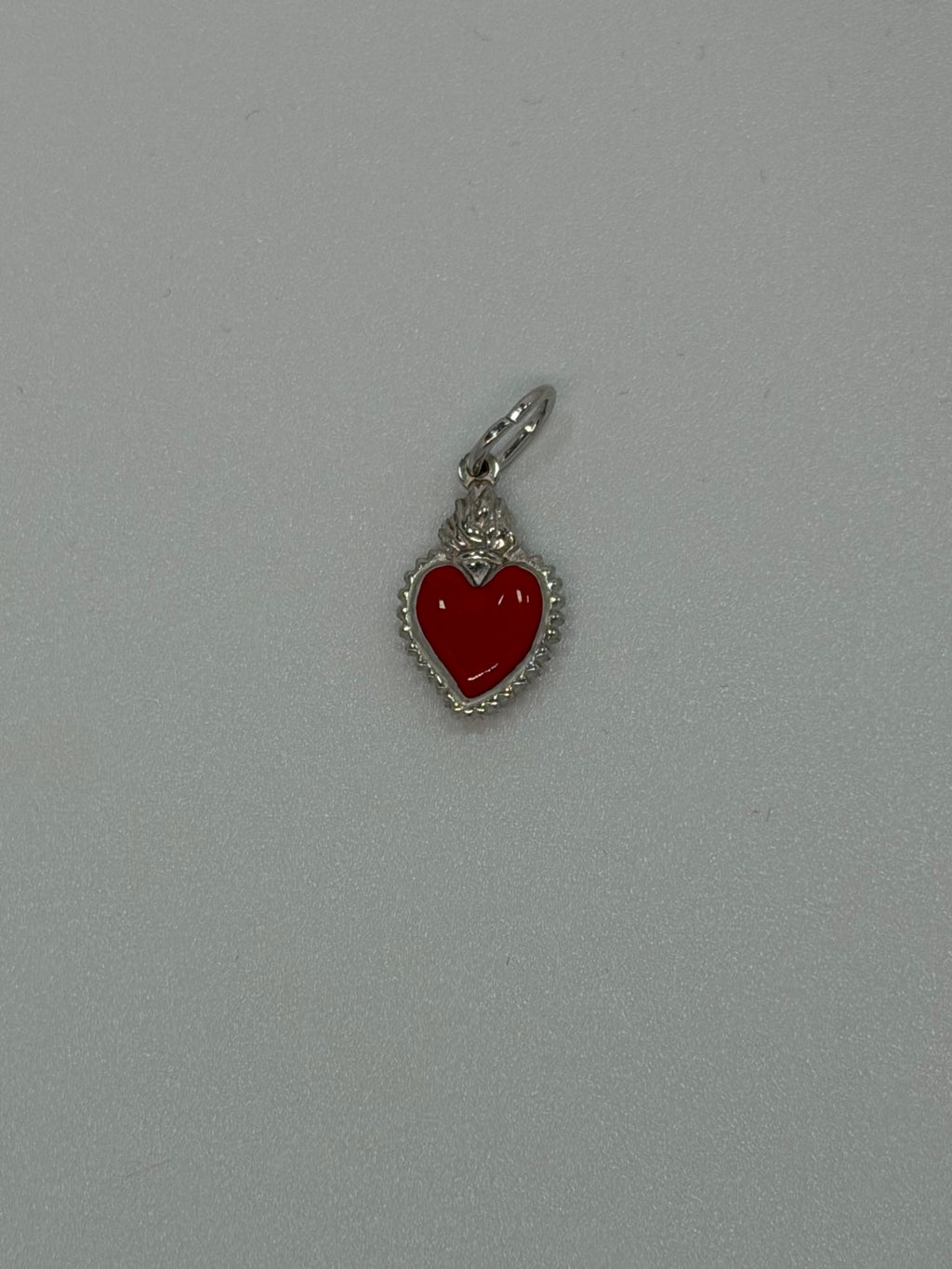 Ciondolo Sacro Cuore in Argento 925 Smaltato Rosso | Gioiello Religioso