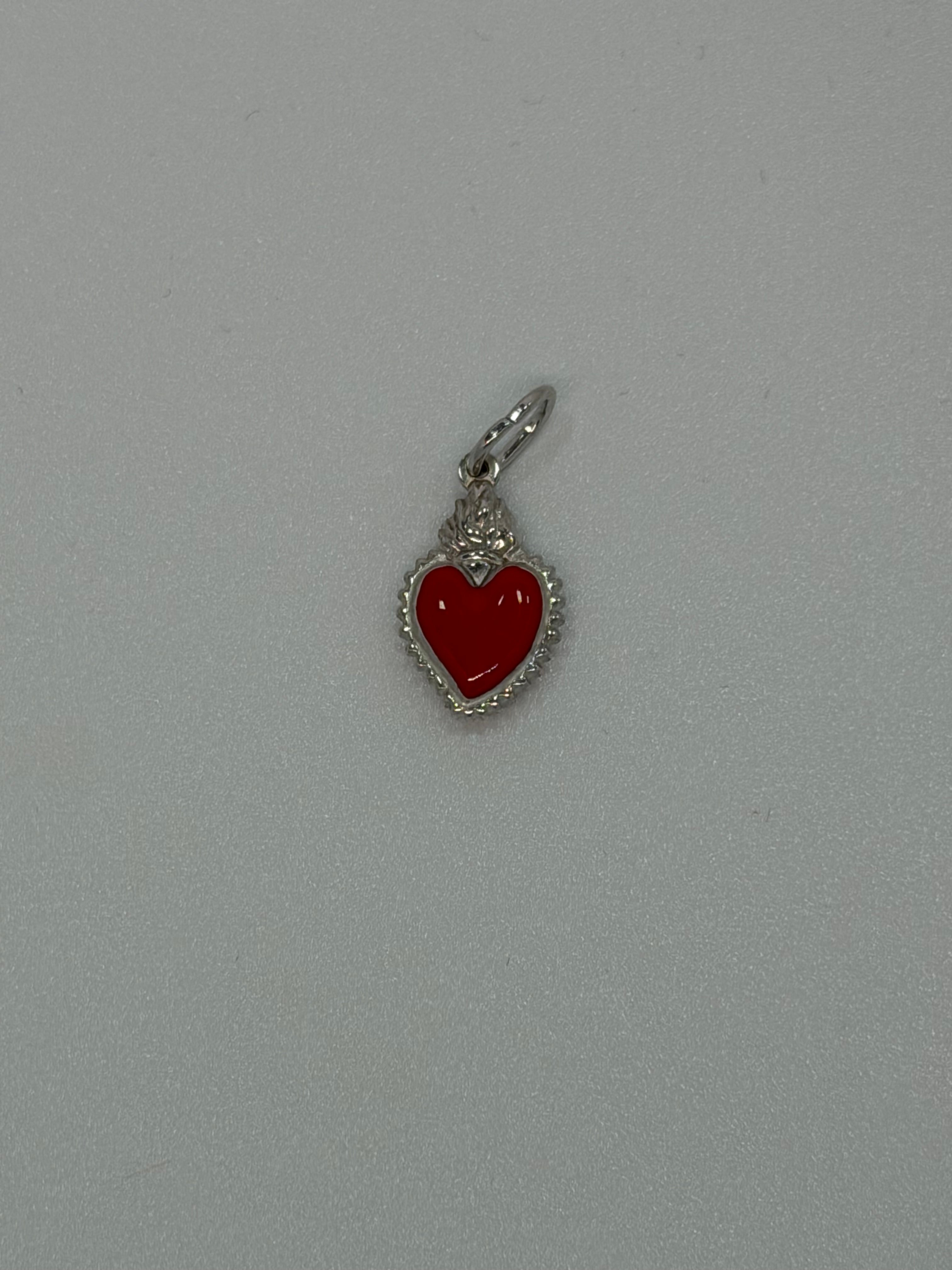 Ciondolo Sacro Cuore in Argento 925 Smaltato Rosso | Gioiello Religioso