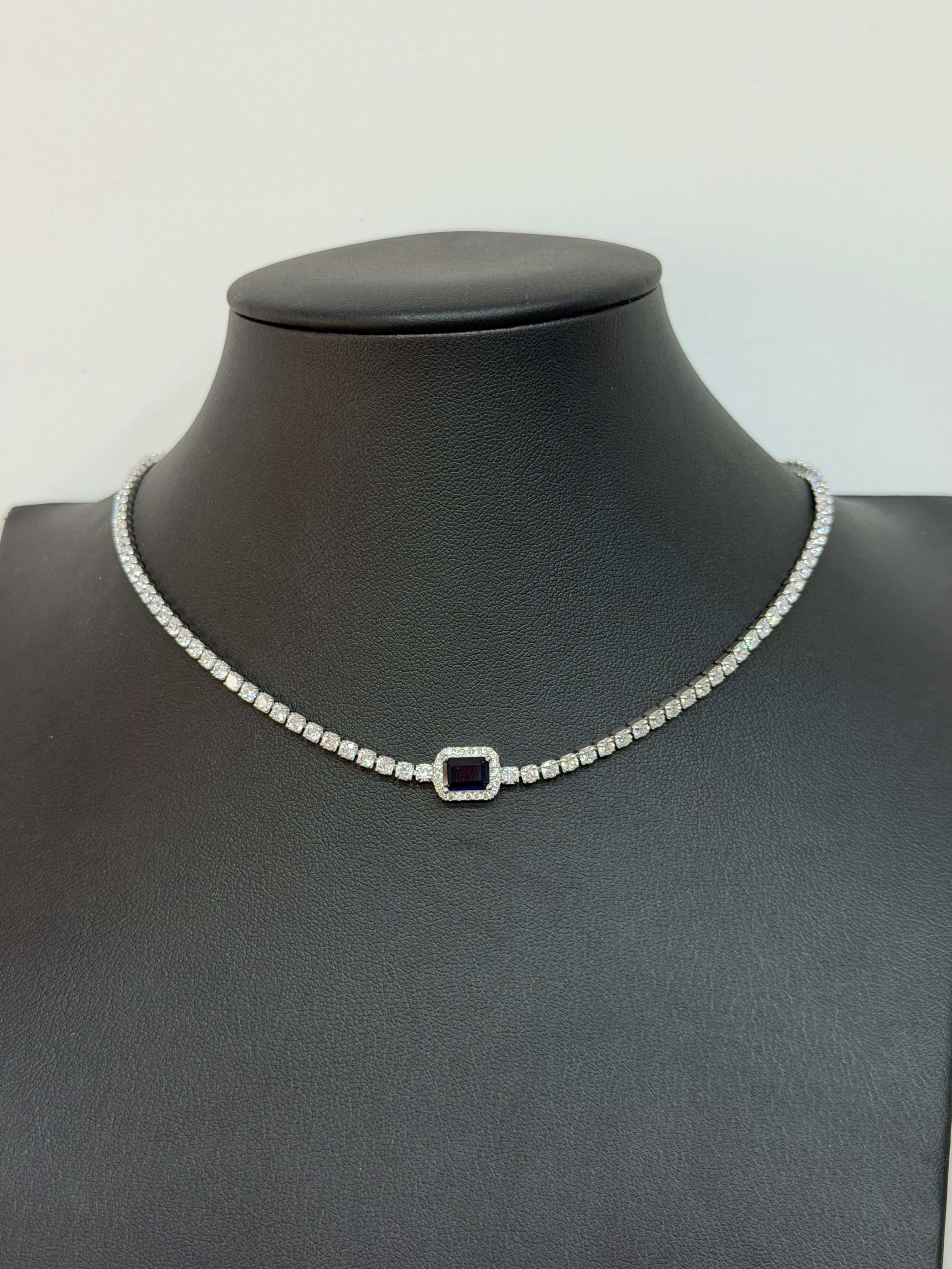 Collana Tennis Argento 925 con Pietra Quadrata Centrale – 5 Colori