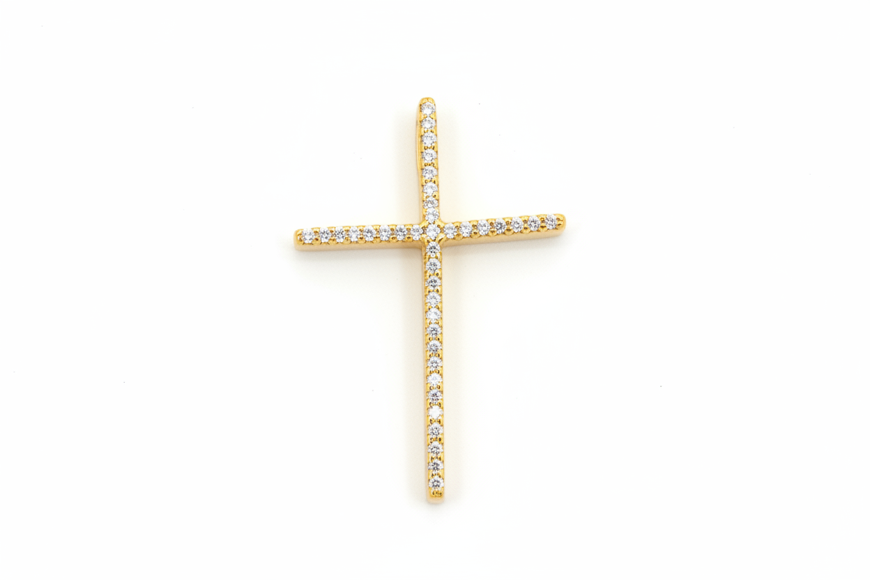 Ciondolo Croce Argento 925 Pietre Bianche – Luce e Fede