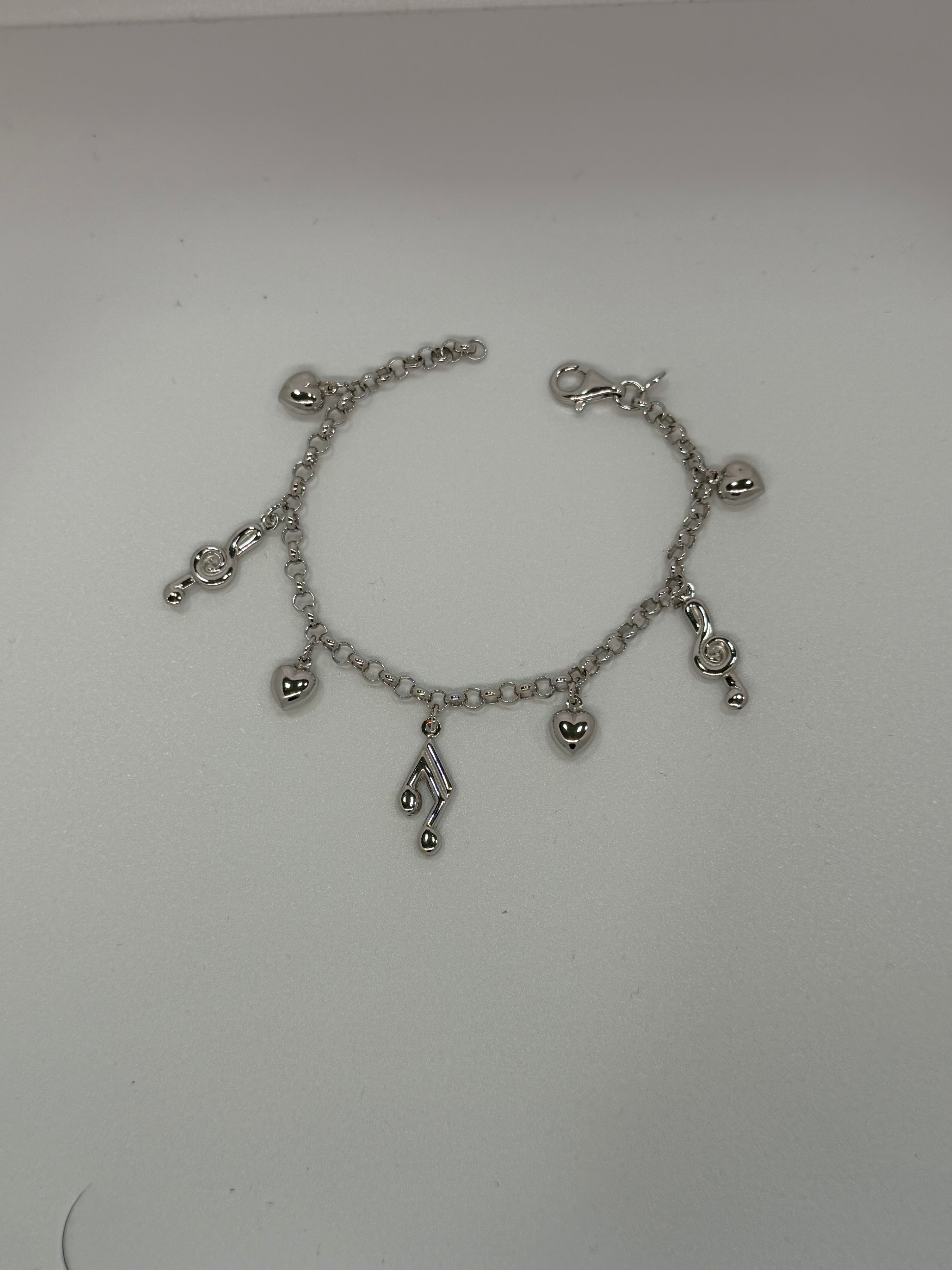Bracciale Argento 925 con Cuore e Note Musicali Bombate – Per Chi Ama la Musica