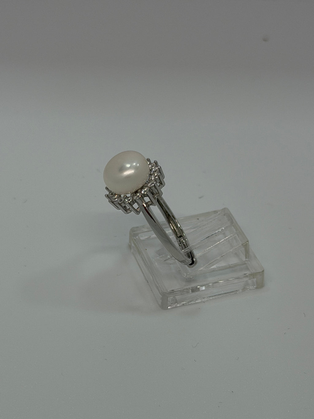 Anello Fiore Argento 925 con Perla e Zirconi Bianchi – Regolabile | AG silver