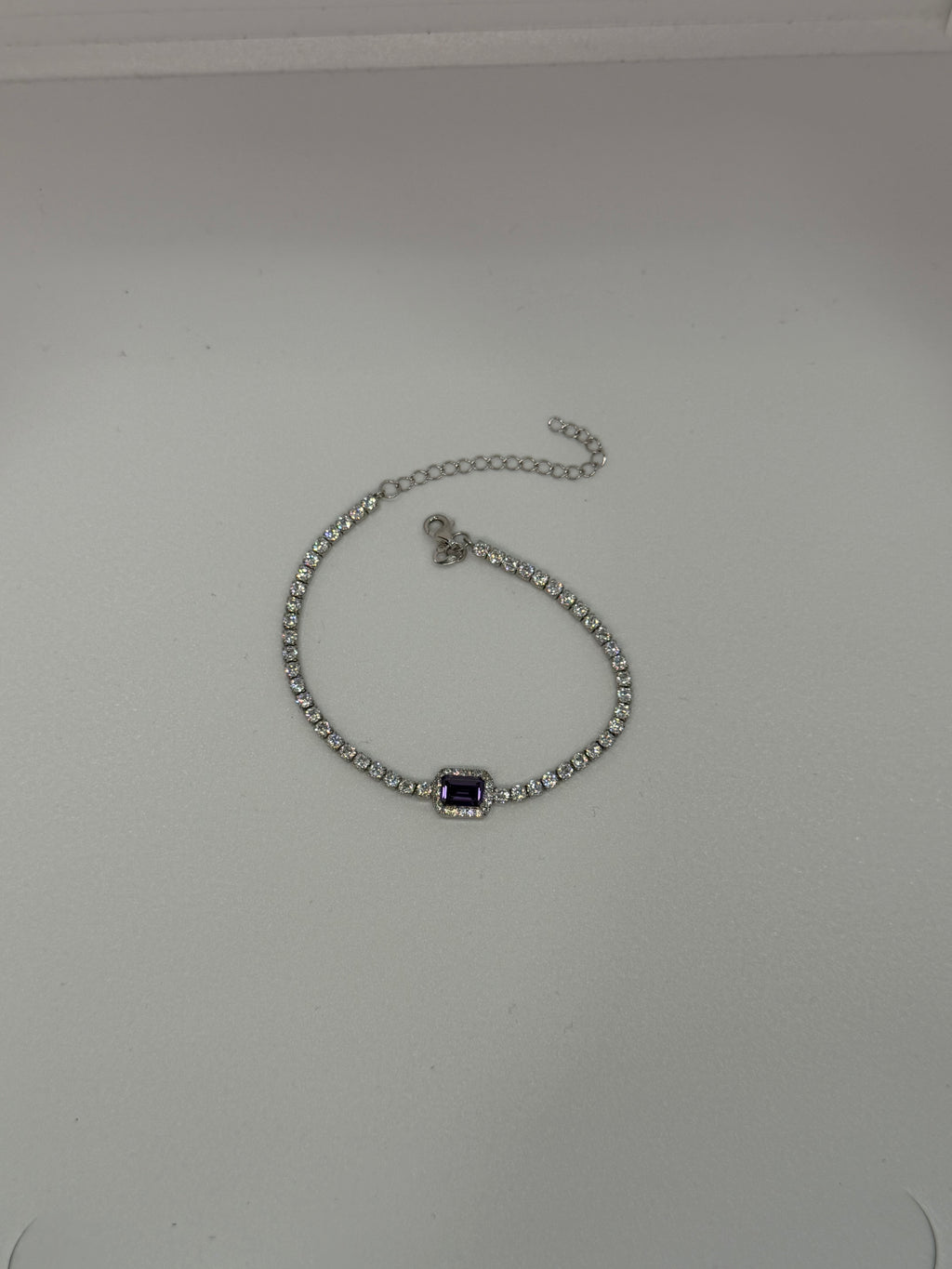 Bracciale Tennis Argento 925 con Pietra Viola Centrale – Semirigido