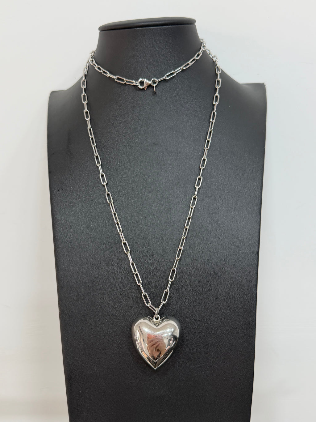Collana Cuore Liscio Bombato in Argento 925 – Catena Lunga