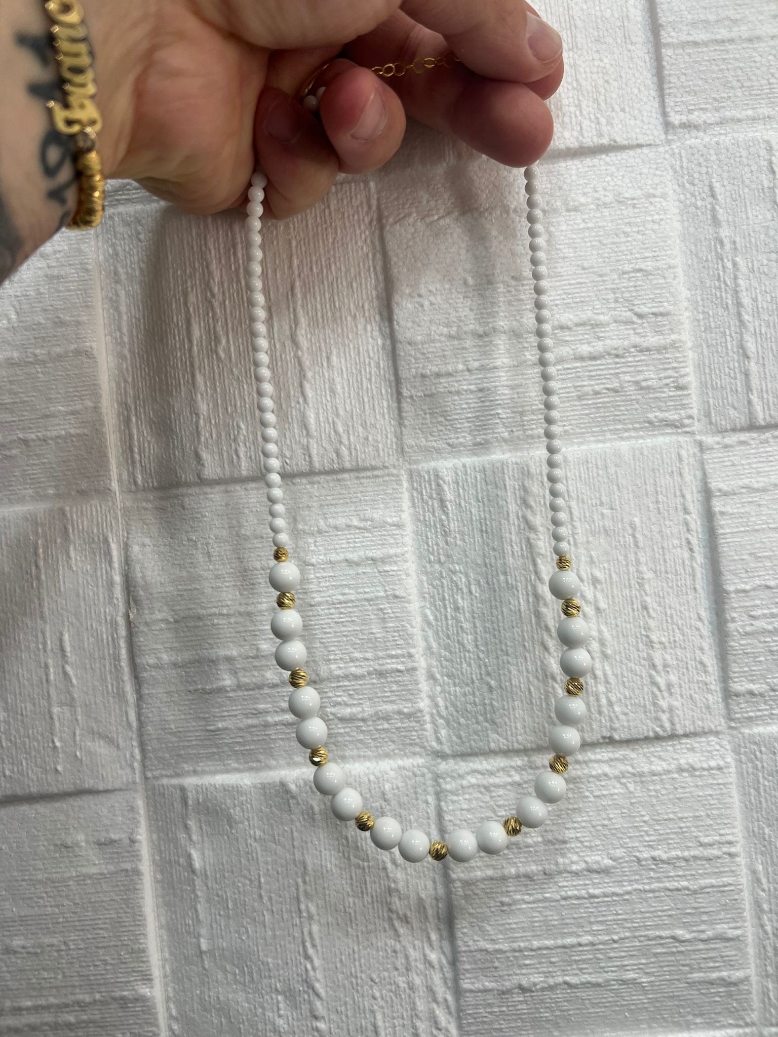 Collana Argento 925 Sfere Bianche e Dorate Taglio Sfaccettato