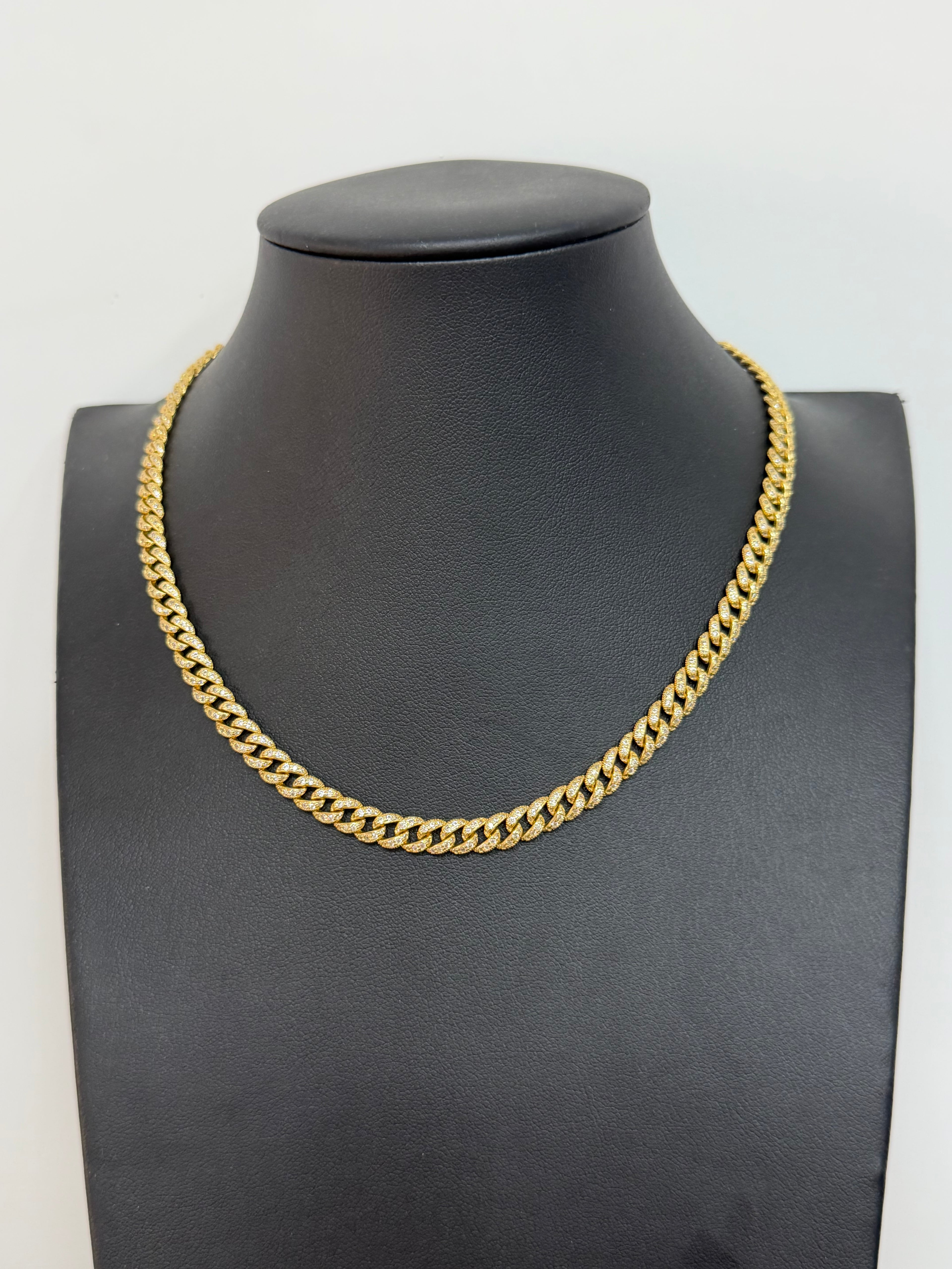 Collana Groumette Argento 925 Bagnata Oro con Zirconi Bianchi