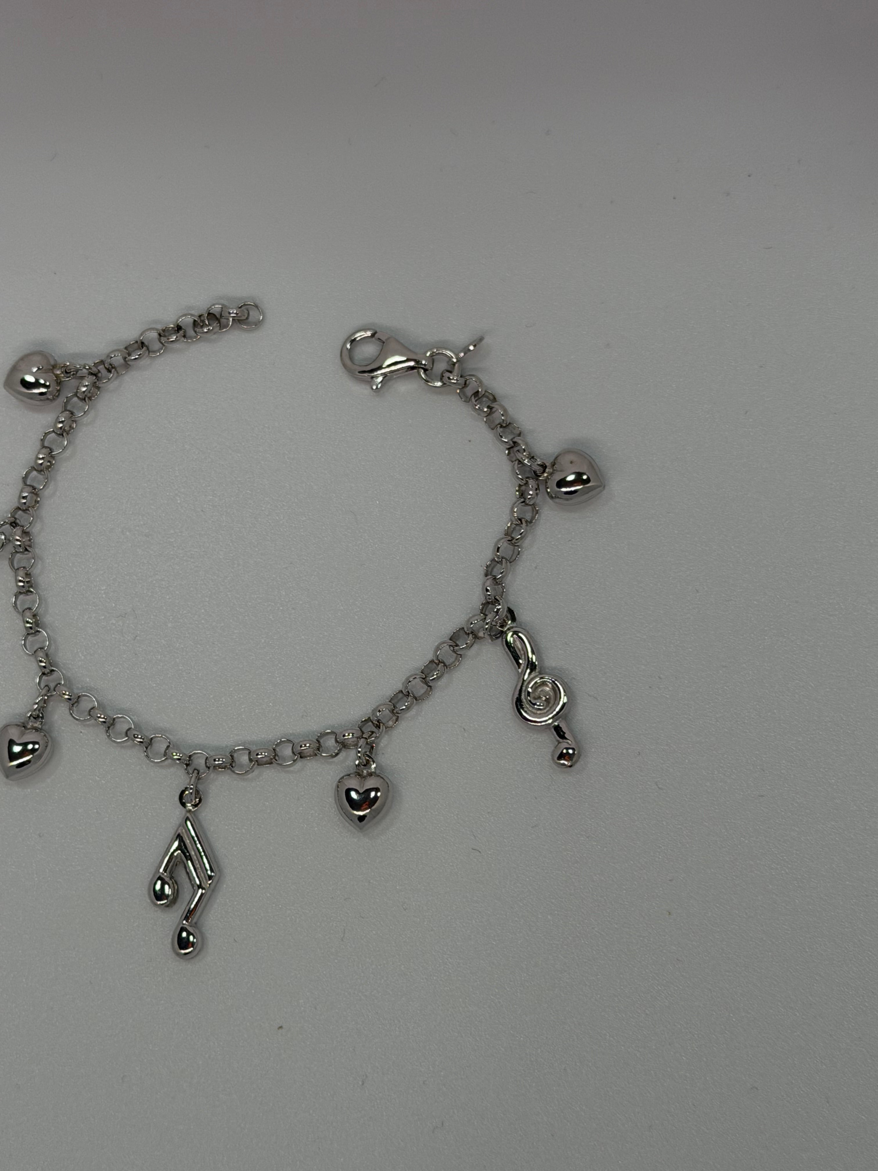 Bracciale Argento 925 con Cuore e Note Musicali Bombate – Per Chi Ama la Musica
