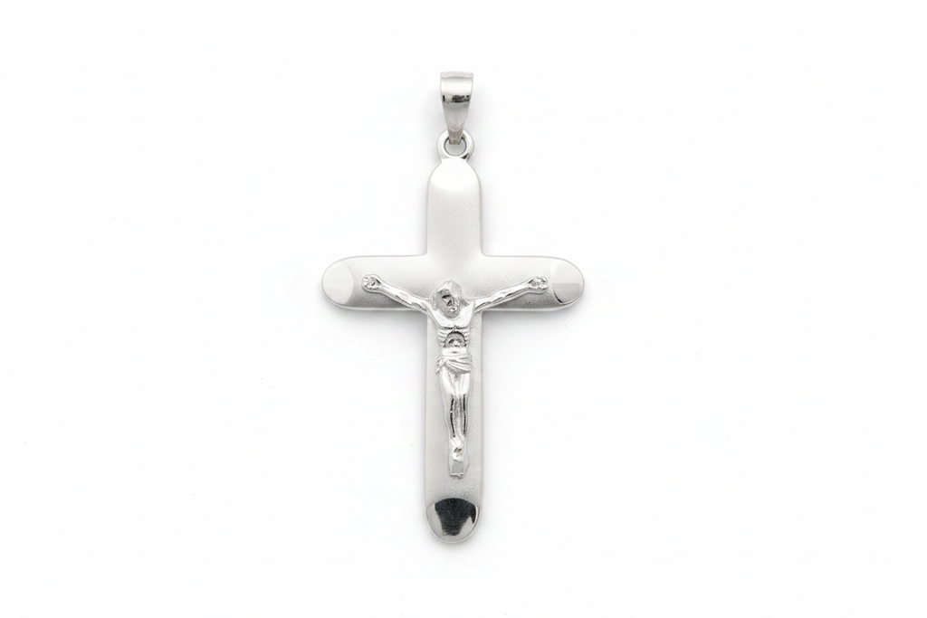 Ciondolo Croce Satinata Argento 925 con Gesù Crocifisso