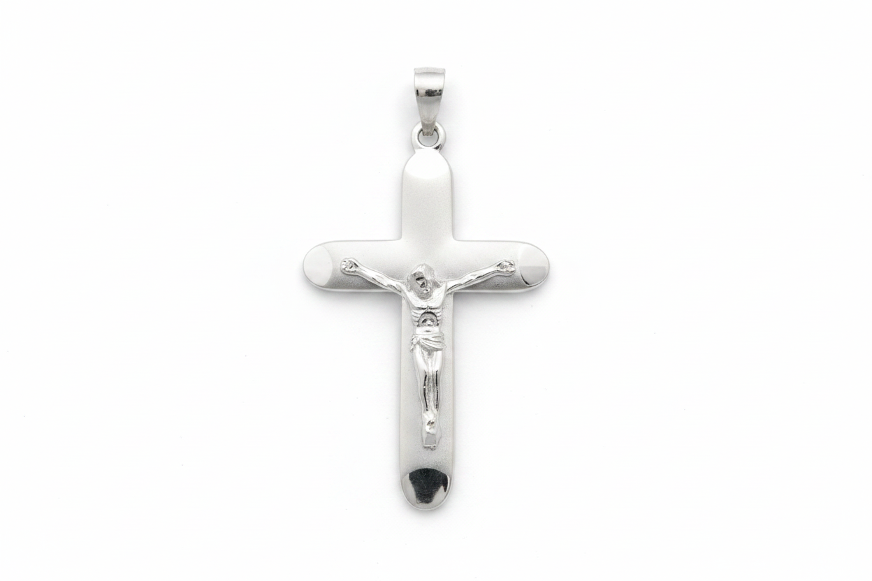 Ciondolo Croce Satinata Argento 925 con Gesù Crocifisso