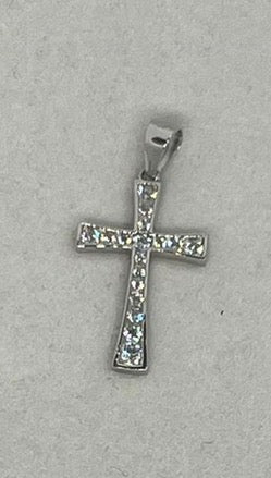 Croce Piccola Argento 925 con Pietre Bianche Incastonate