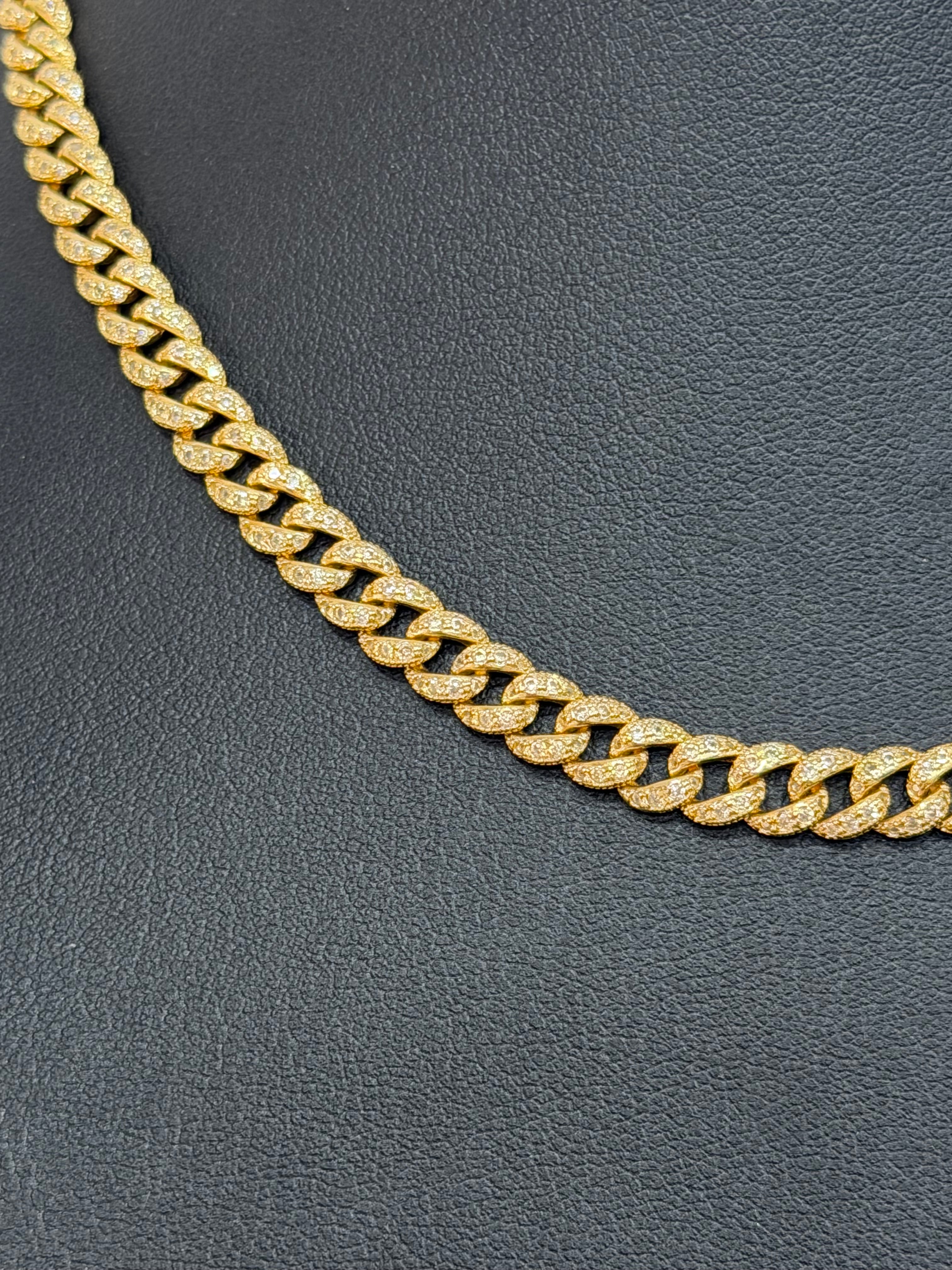 Collana Groumette Argento 925 Bagnata Oro con Zirconi Bianchi