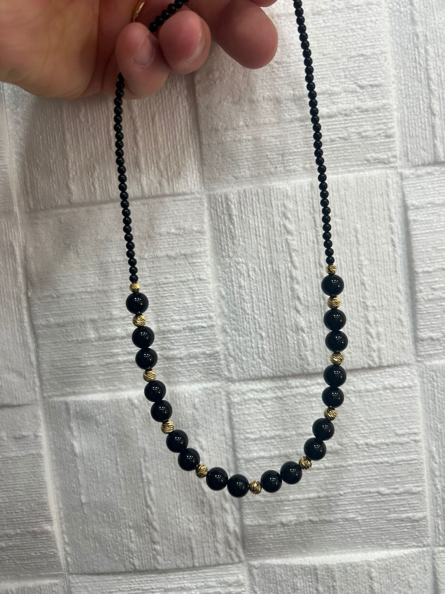 Collana Argento 925 Sfere Nere e Dorate Taglio Sfaccettato