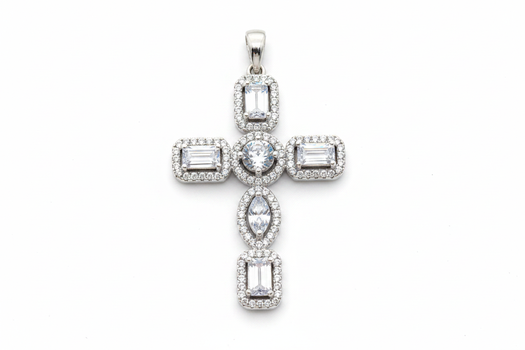 Ciondolo Croce Argento 925 Zirconi Incastonati – Eleganza Sacra