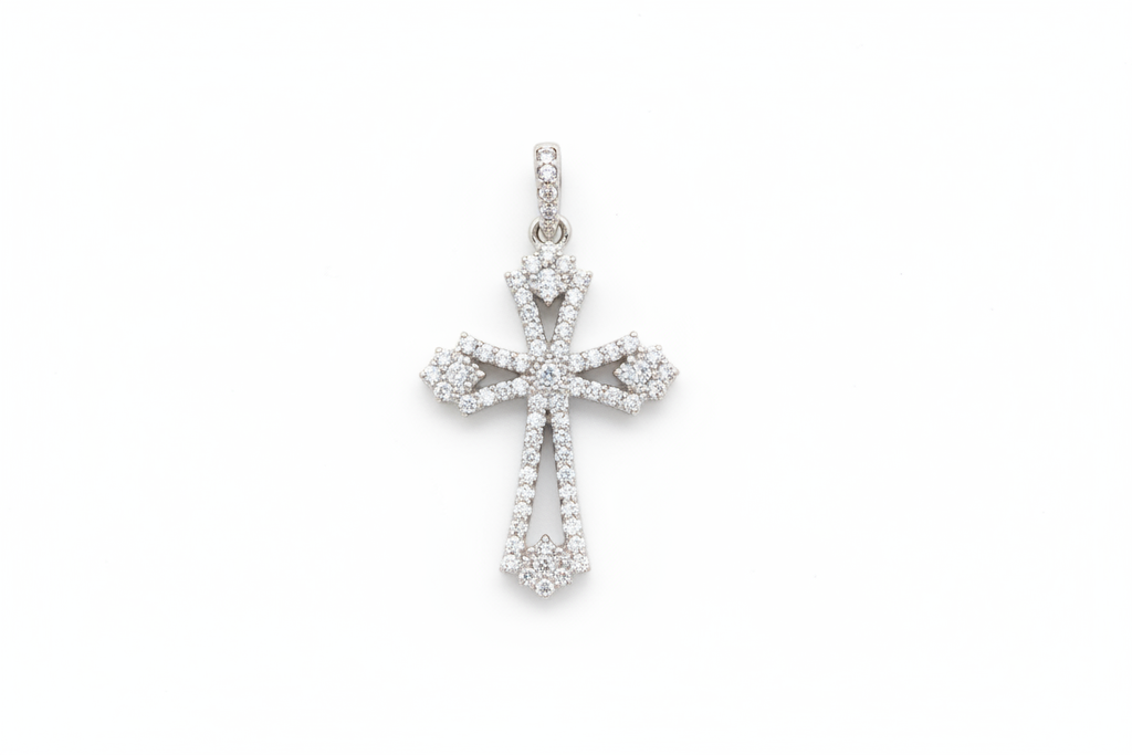 Ciondolo Croce Argento 925 Zirconi – Simbolo di Fede Brillante