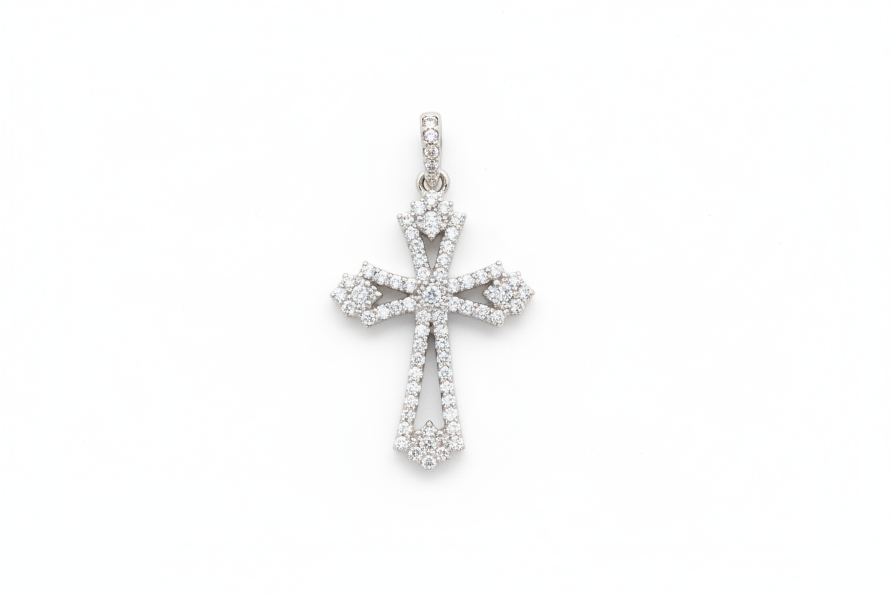 Ciondolo Croce Argento 925 Zirconi – Simbolo di Fede Brillante