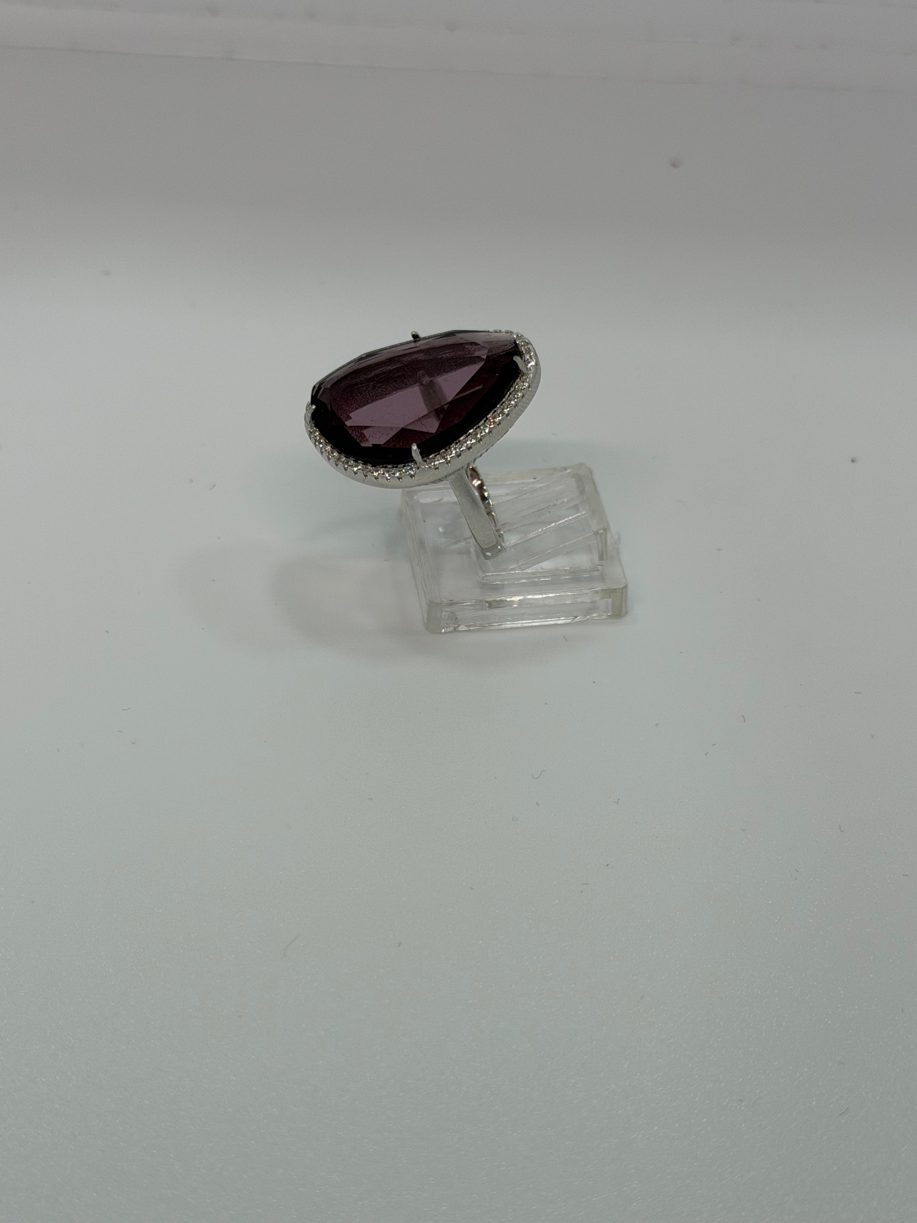 Anello Argento 925 Pietra Viola o Blu a Goccia con Zirconi – Regolabile | AG silver