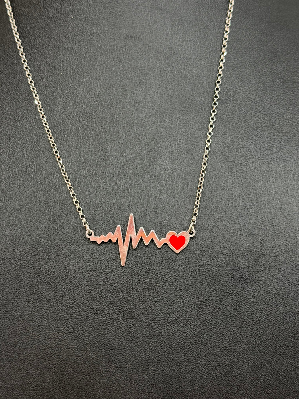 Collana Battito Cardiaco con Cuore Smaltato Rosso in Argento 925