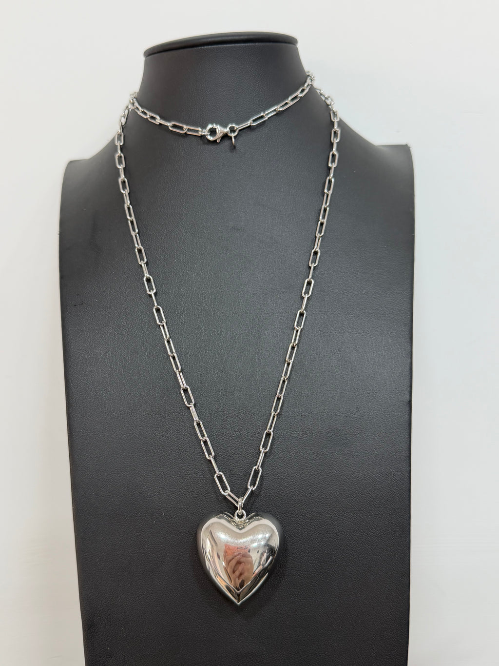 Collana Cuore Liscio Bombato in Argento 925 – Catena Lunga
