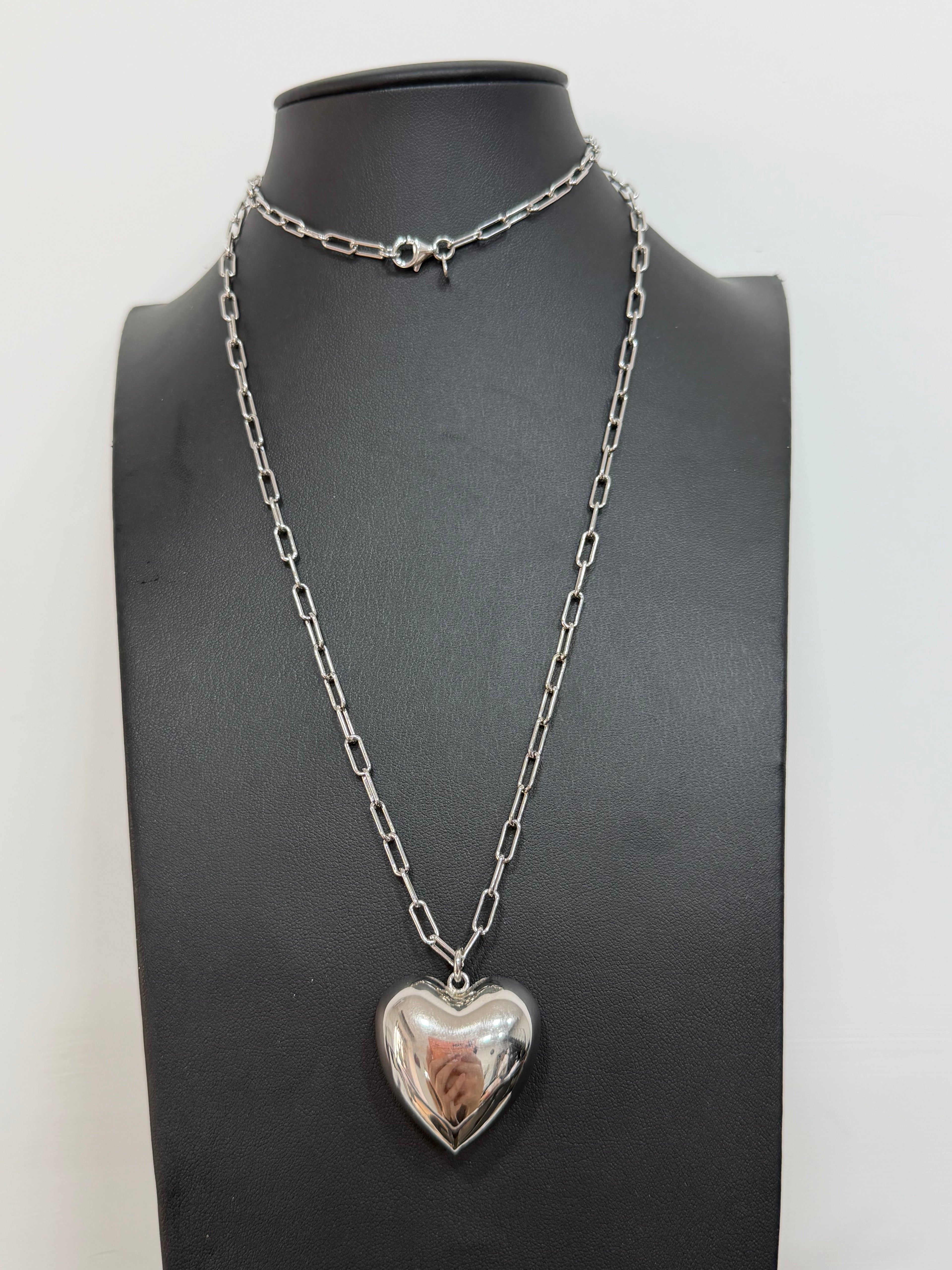 Collana Cuore Liscio Bombato in Argento 925 – Catena Lunga