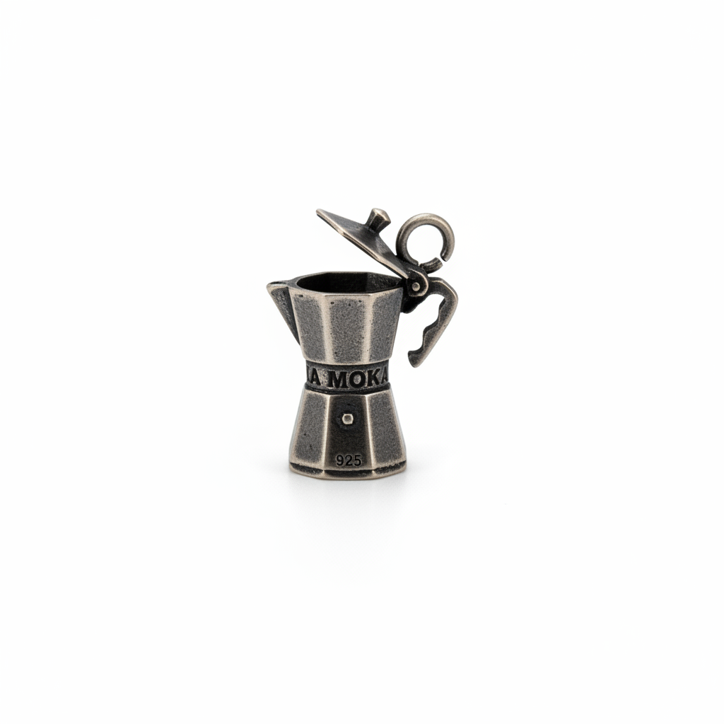 Ciondolo Caffettiera Moka in Argento 925 Brunito – Fatto a Mano