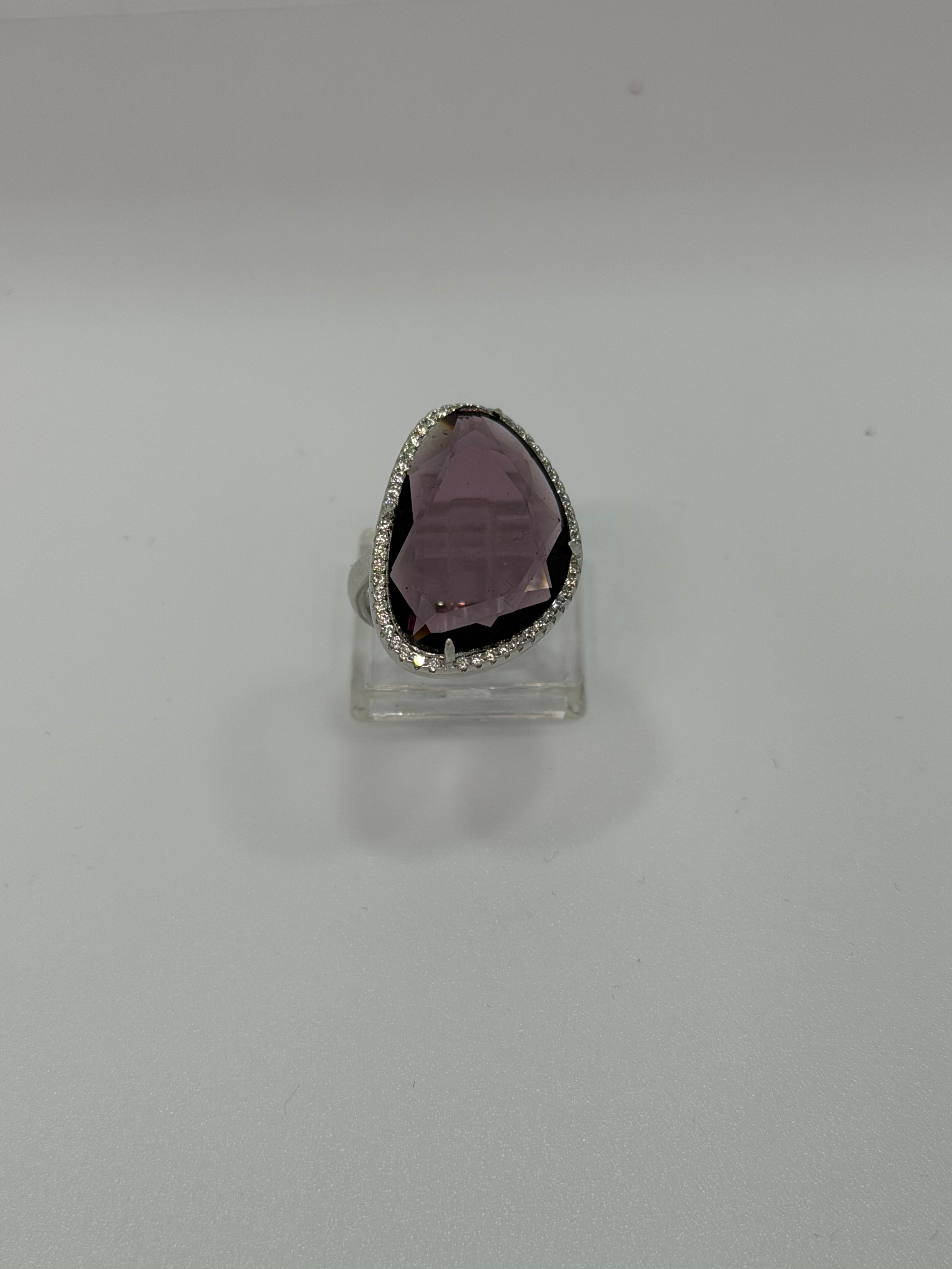 Anello Argento 925 Pietra Viola o Blu a Goccia con Zirconi – Regolabile | AG silver