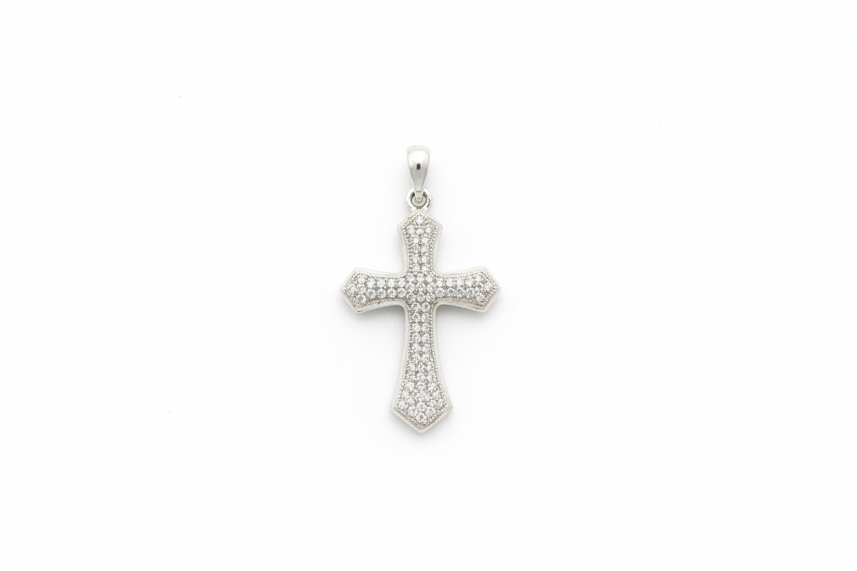 Ciondolo Croce Argento 925 Pietre Bianche – Purezza e Stile
