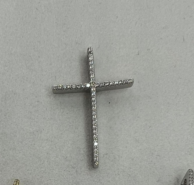 Ciondolo Croce Argento 925 Pietre Bianche – Luce e Fede
