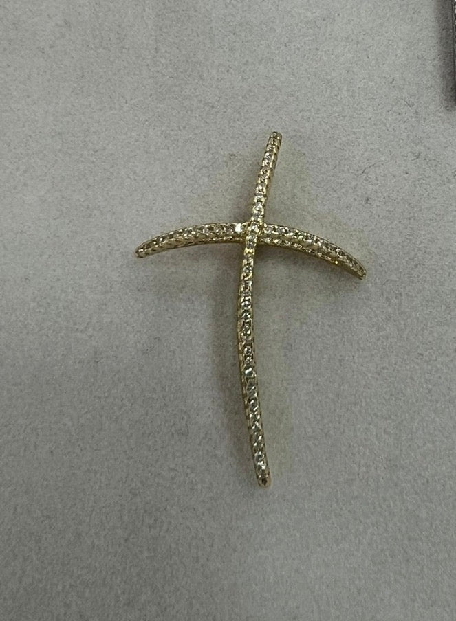 Ciondolo Croce Argento 925 Bagnato Oro con Pietre Bianche