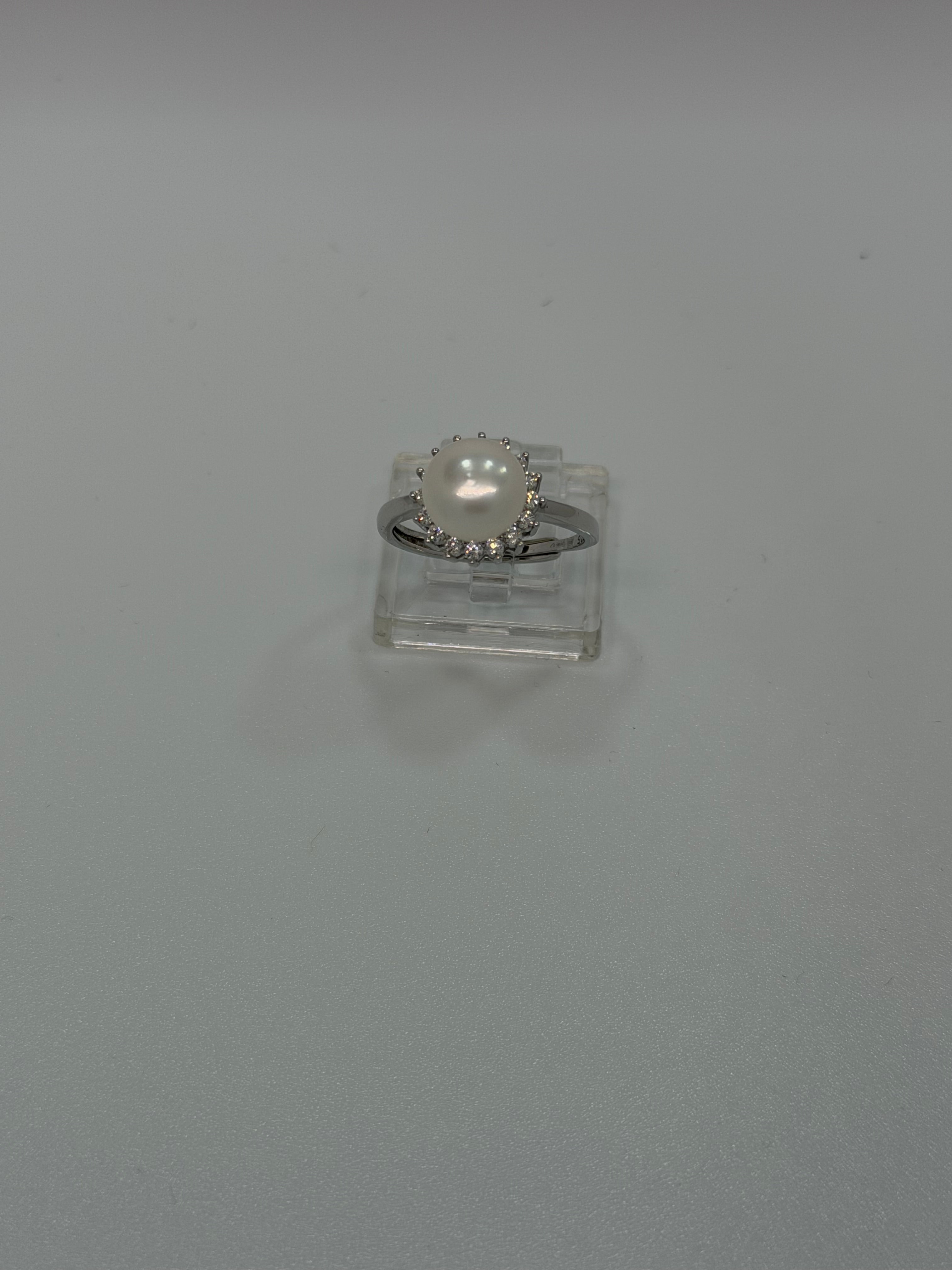 Anello Fiore Argento 925 con Perla e Zirconi Bianchi – Regolabile | AG silver