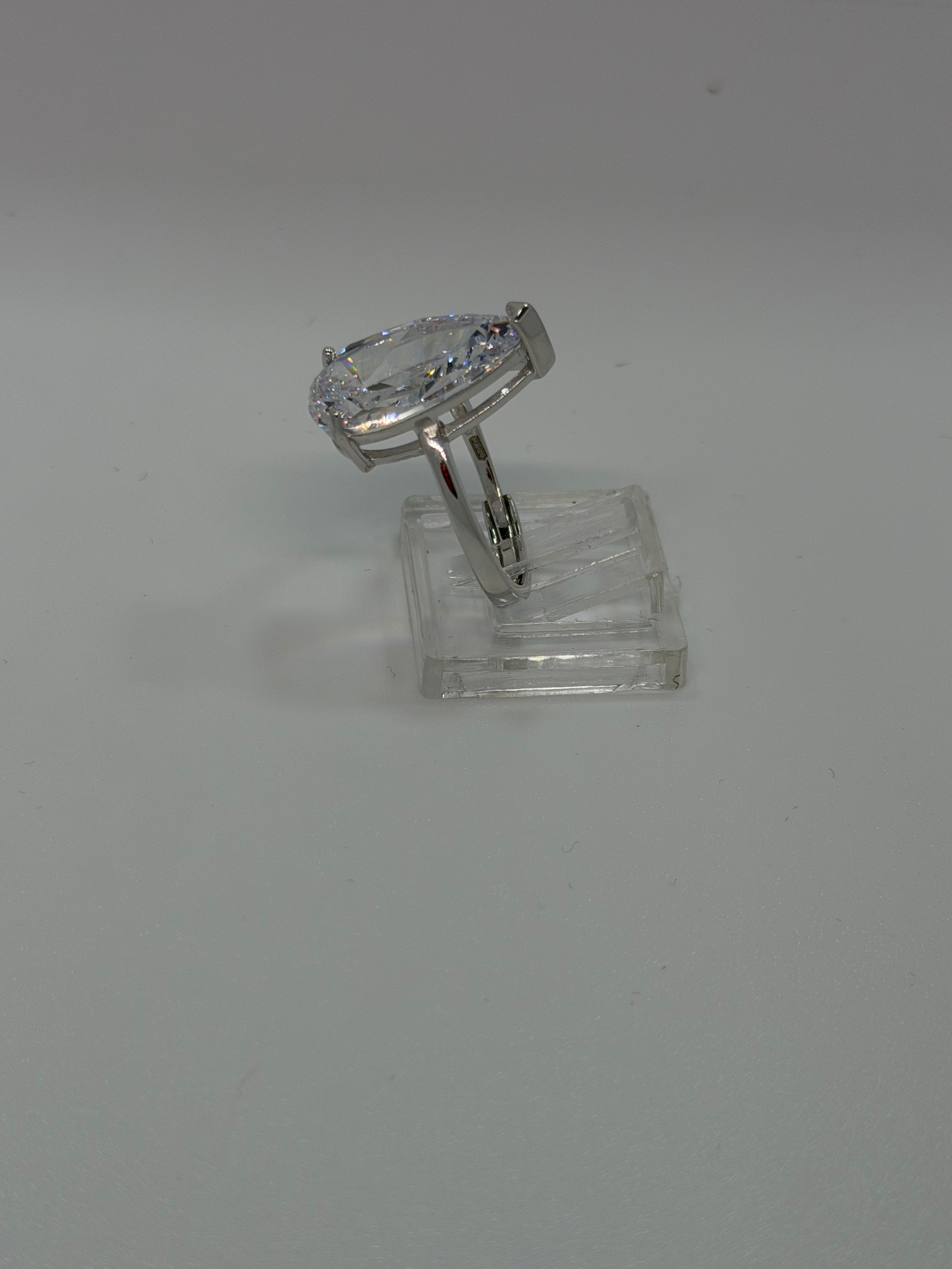 Anello Argento 925 Pietra Bianca a Goccia – Elegante e Regolabile | AG silver