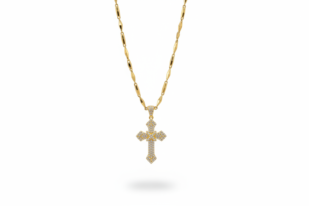 Collana Croce Argento 925 Bagnata nell'Oro con Pietre Bianche | Fede e Stile
