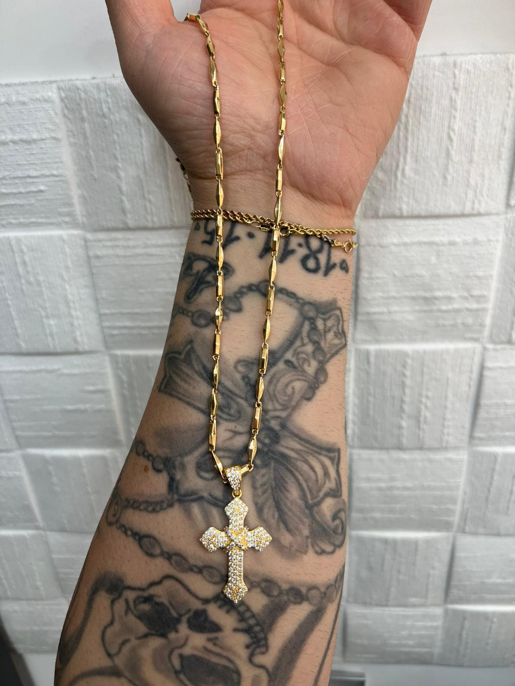 Collana Croce Argento 925 Bagnata nell'Oro con Pietre Bianche | Fede e Stile