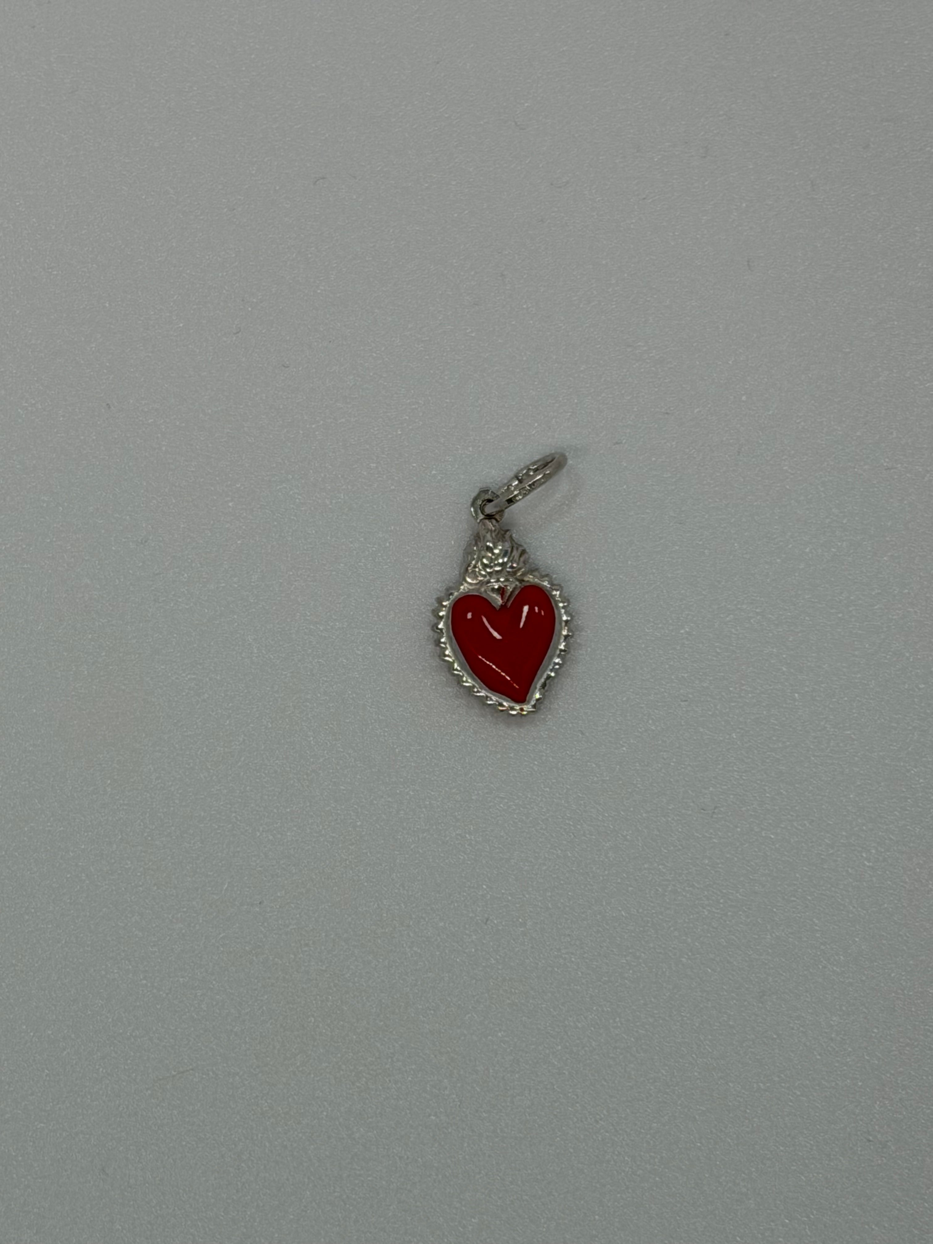 Ciondolo Sacro Cuore in Argento 925 Smaltato Rosso | Gioiello Religioso