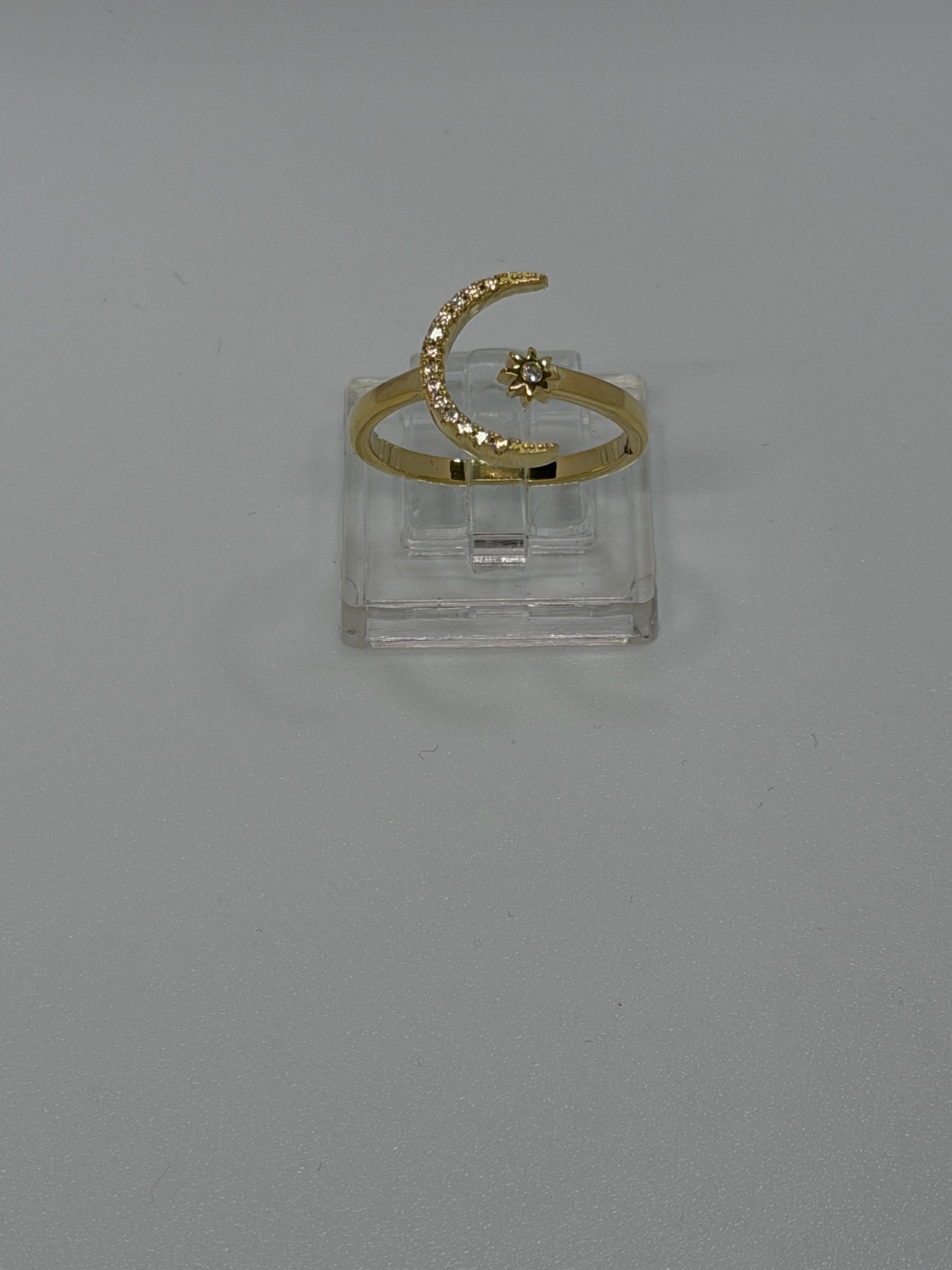 Anello Luna e Stella Argento 925 Bagnato nell’Oro con Zirconi – Regolabile | AG silver