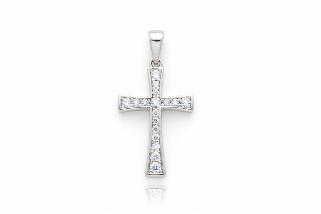 Croce Piccola Argento 925 con Pietre Bianche Incastonate