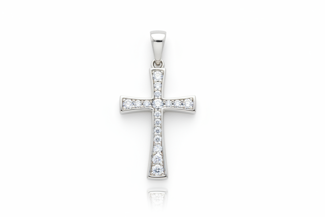 Croce Piccola Argento 925 con Pietre Bianche Incastonate