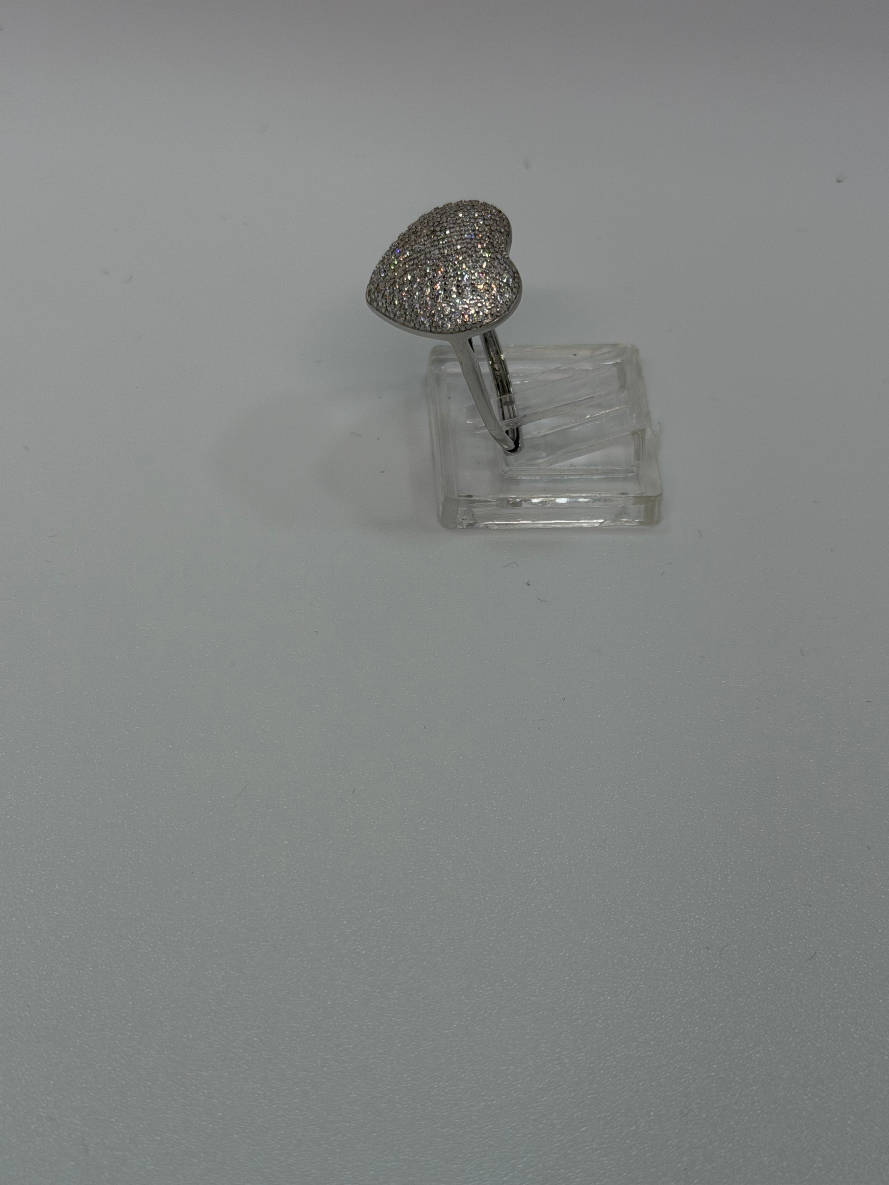 Anello Pavè Cuore Argento 925 con Pietre Bianche – Regolabile | AG silver