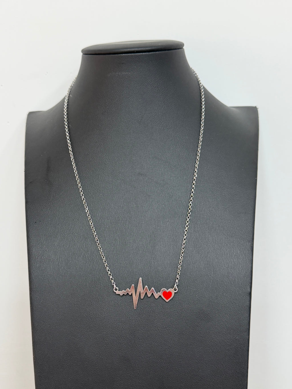 Collana Battito Cardiaco con Cuore Smaltato Rosso in Argento 925