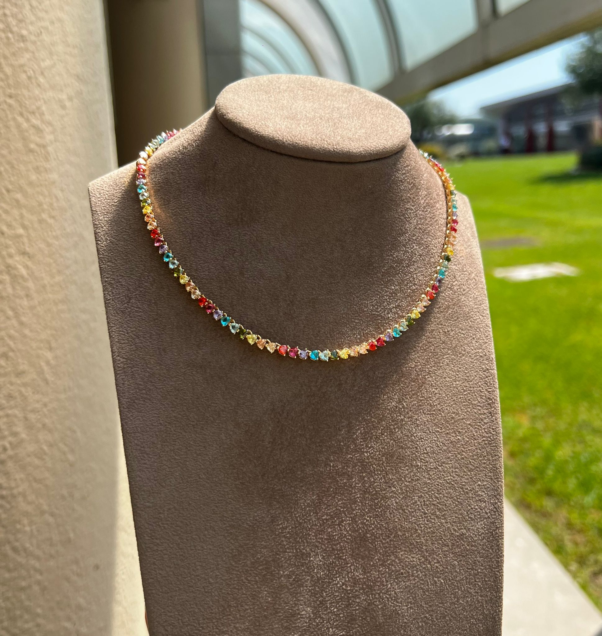 Collana in Argento 925 con Cuori e Pietre Multicolor – Romantica e Colorata