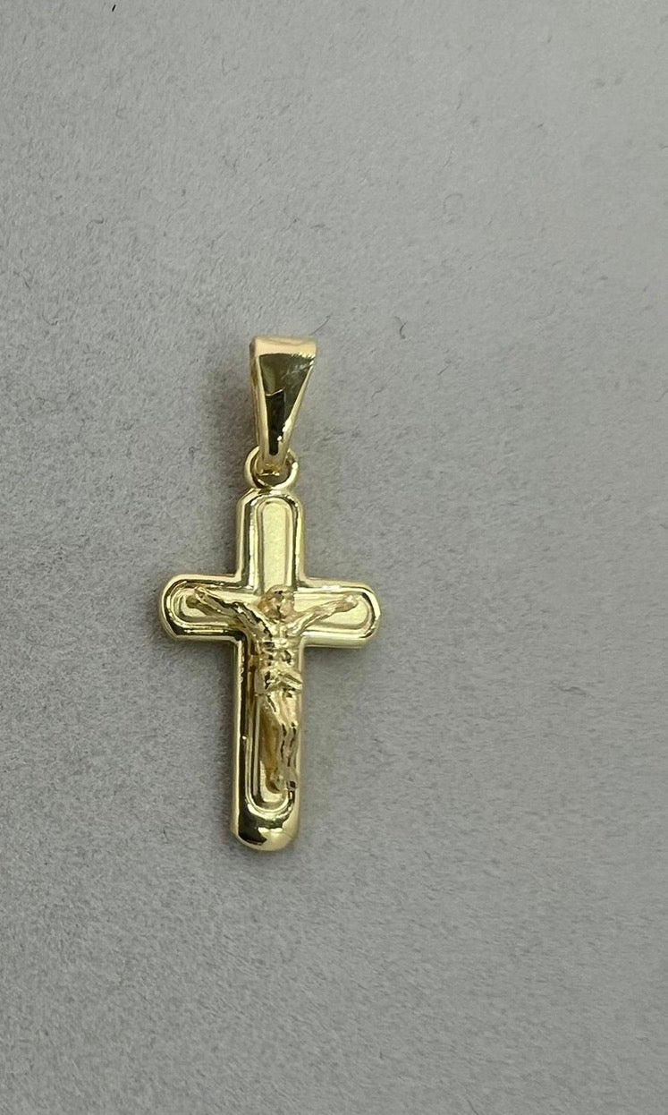 Ciondolo Croce Argento 925 Bagnato Oro con Gesù Crocifisso