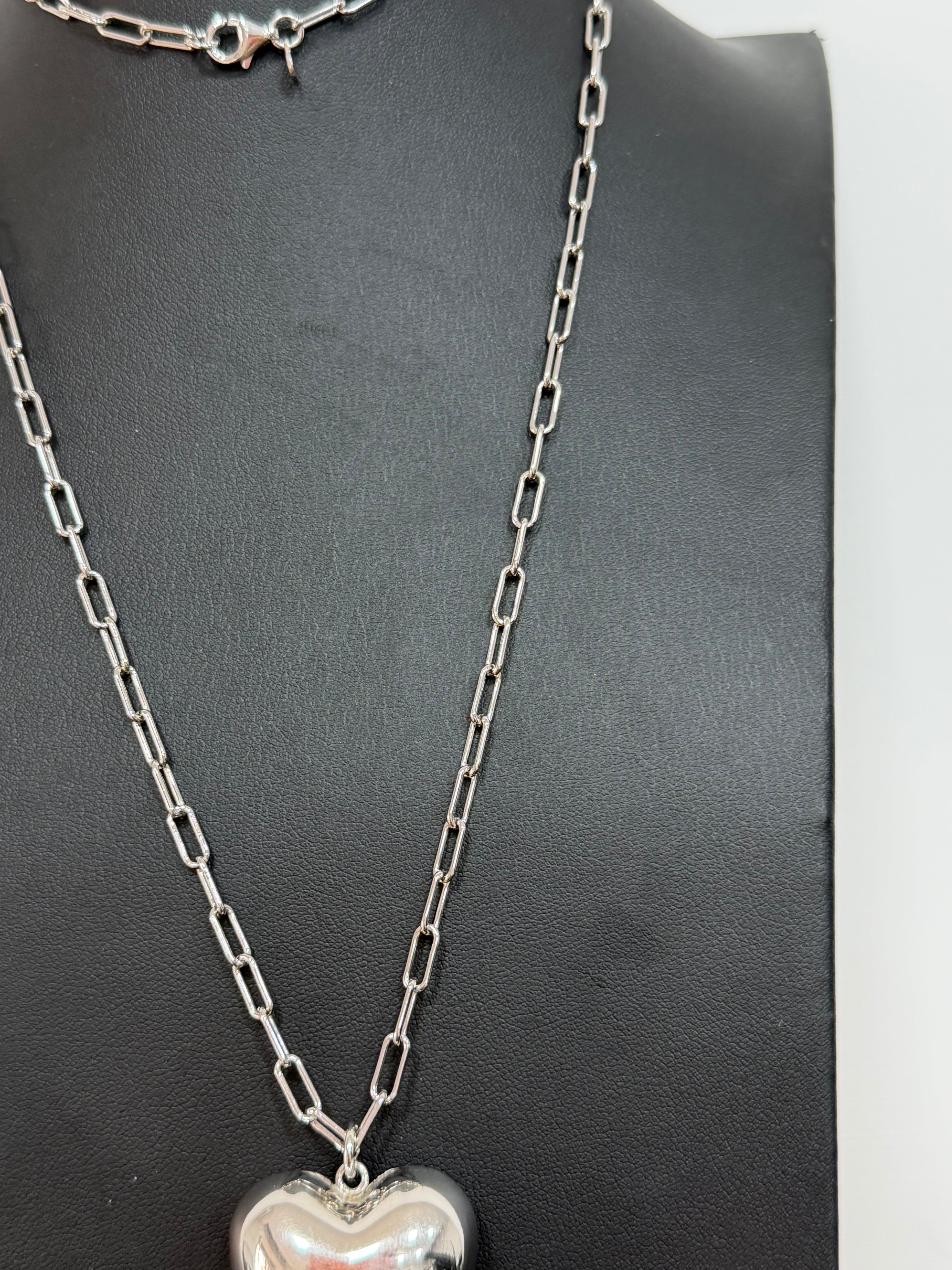 Collana Cuore Liscio Bombato in Argento 925 – Catena Lunga