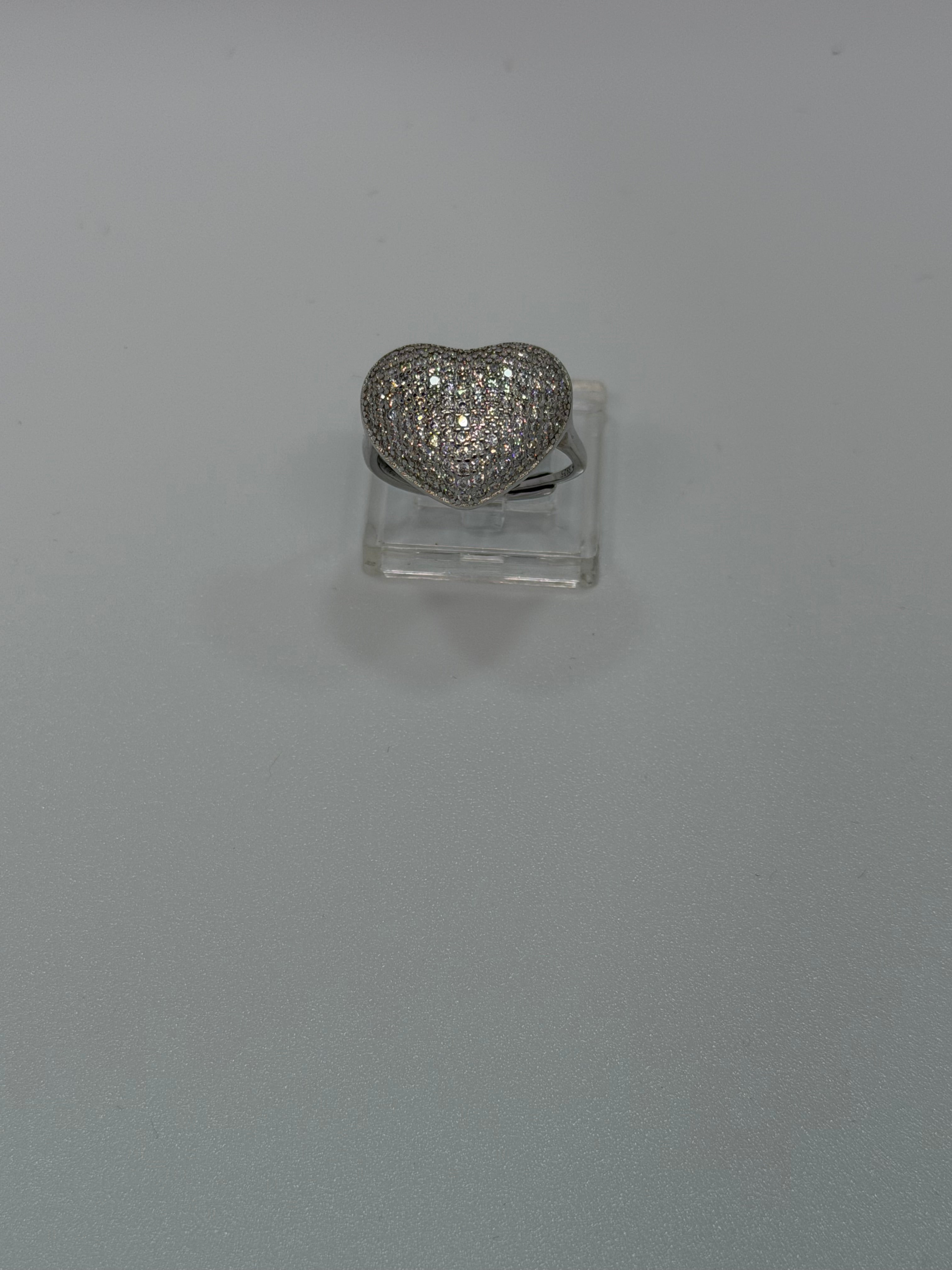 Anello Pavè Cuore Argento 925 con Pietre Bianche – Regolabile | AG silver