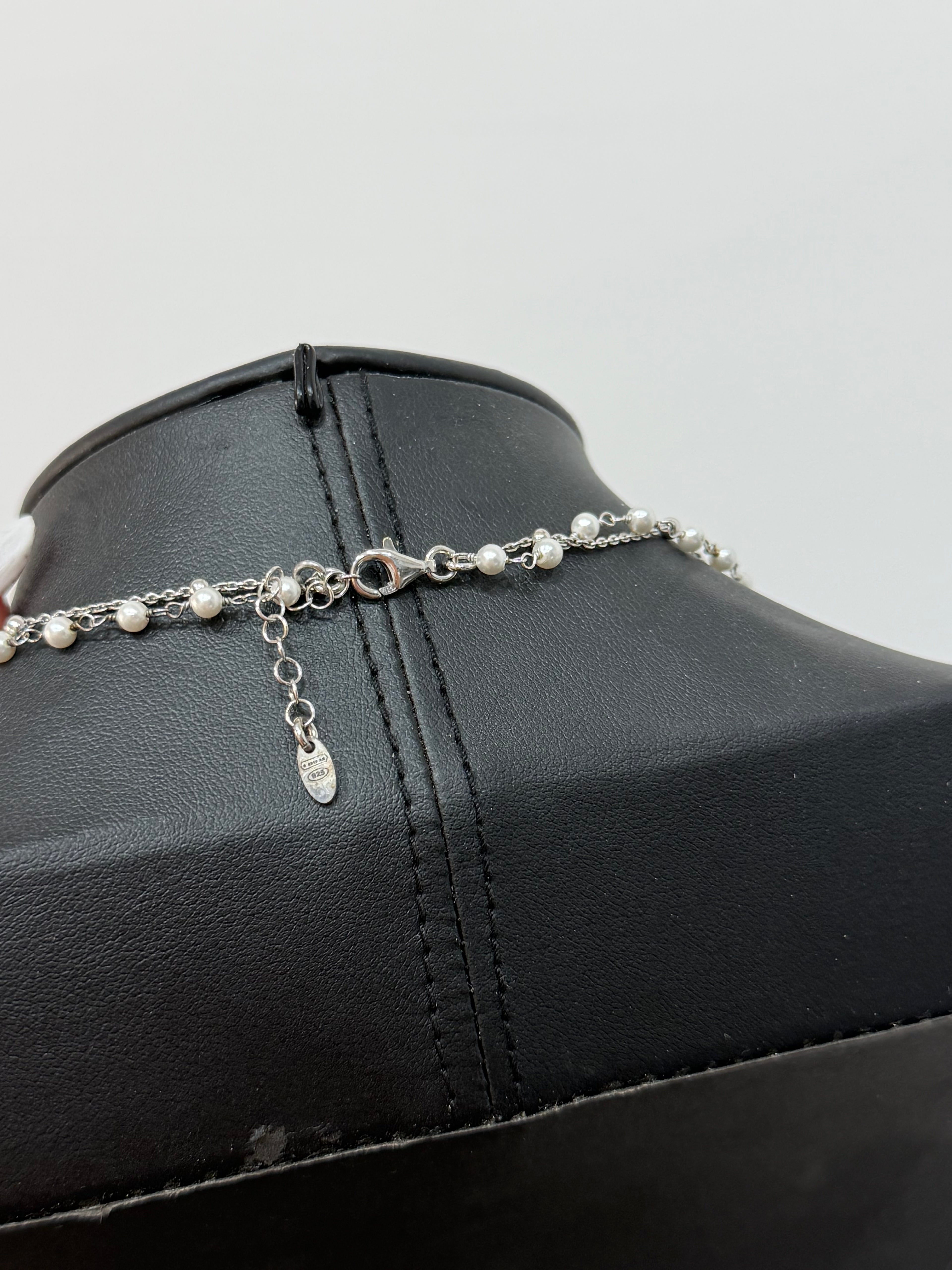 Collana Doppia in Argento 925 con Perle e Sacro Cuore