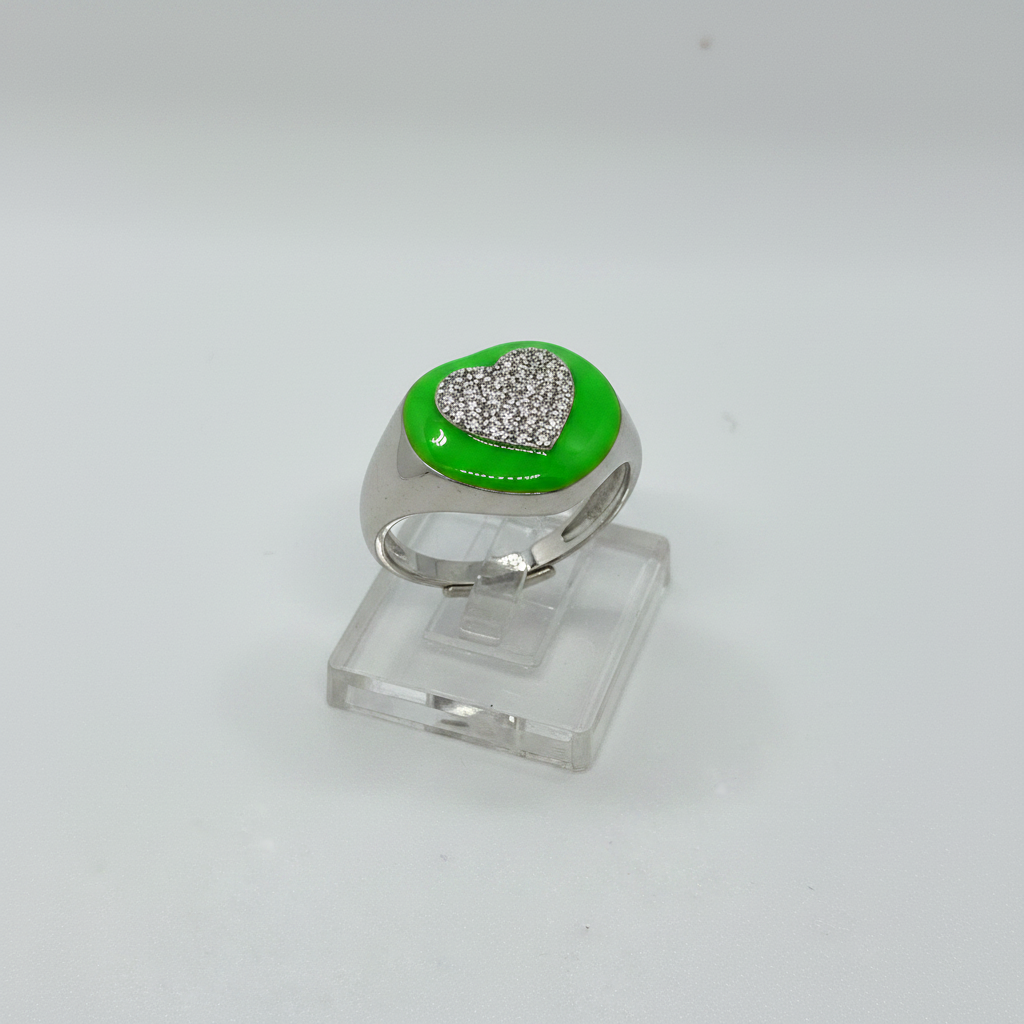 Anello Cuore Argento 925 con Zirconi e Smalto – Regolabile | AG silver