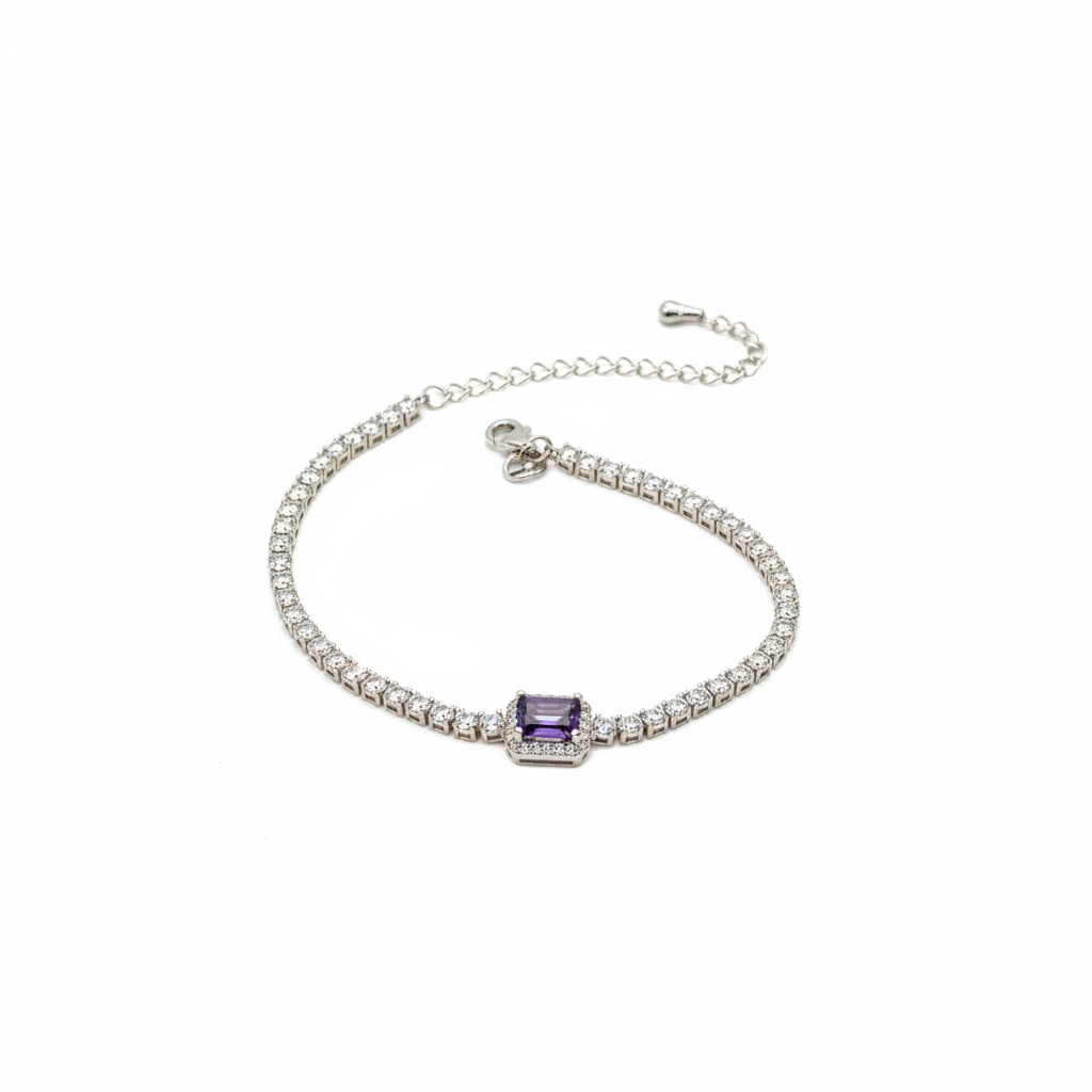 Bracciale Tennis Argento 925 con Pietra Viola Centrale – Semirigido