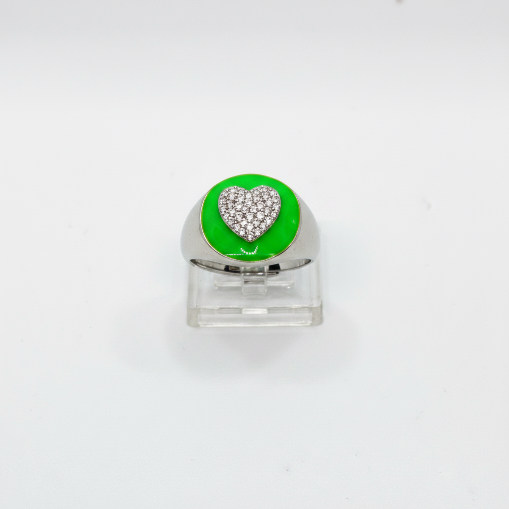 Anello Cuore Argento 925 con Zirconi e Smalto – Regolabile | AG silver