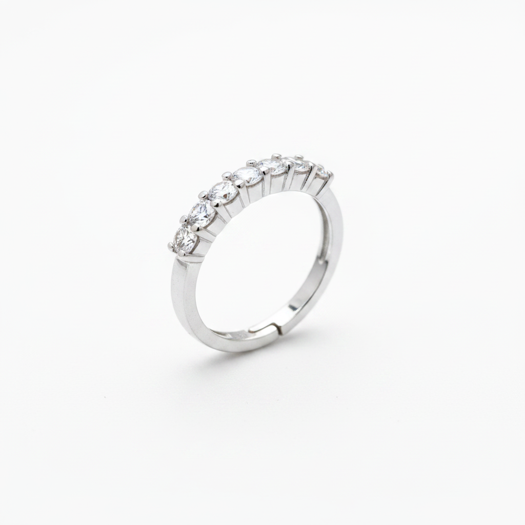 Anello Veretta Argento 925 con 7 Pietre Bianche – Regolabile | AG silver