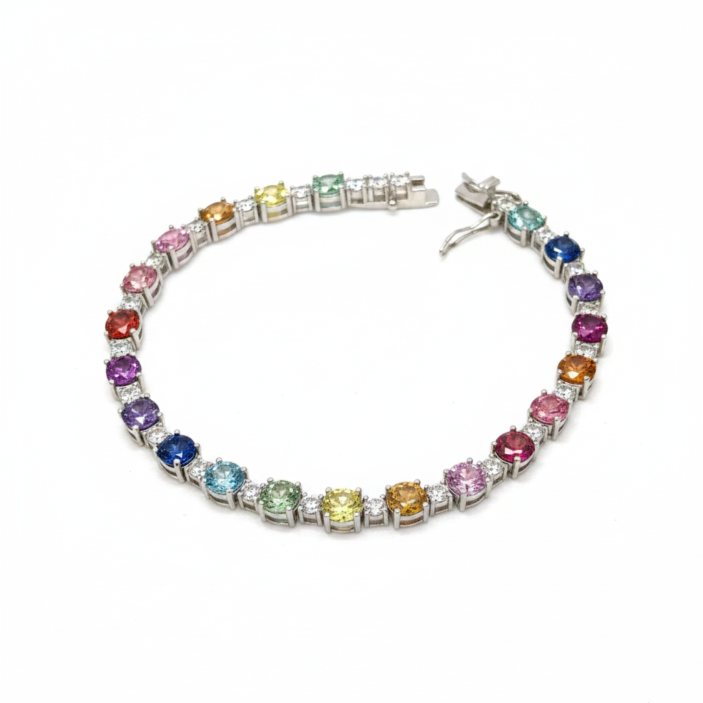 Bracciale Tennis Pietre Multicolor in Argento 925 – Esplosione di Colori