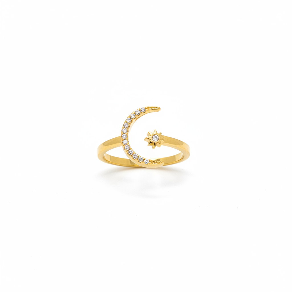 Anello Luna e Stella Argento 925 Bagnato nell’Oro con Zirconi – Regolabile | AG silver